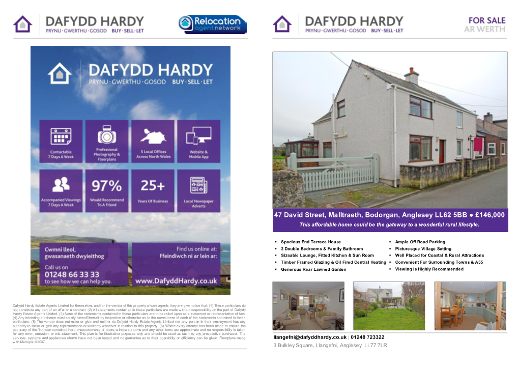 47 David Street, Malltraeth, Bodorgan, Anglesey LL62 5BB £146,000