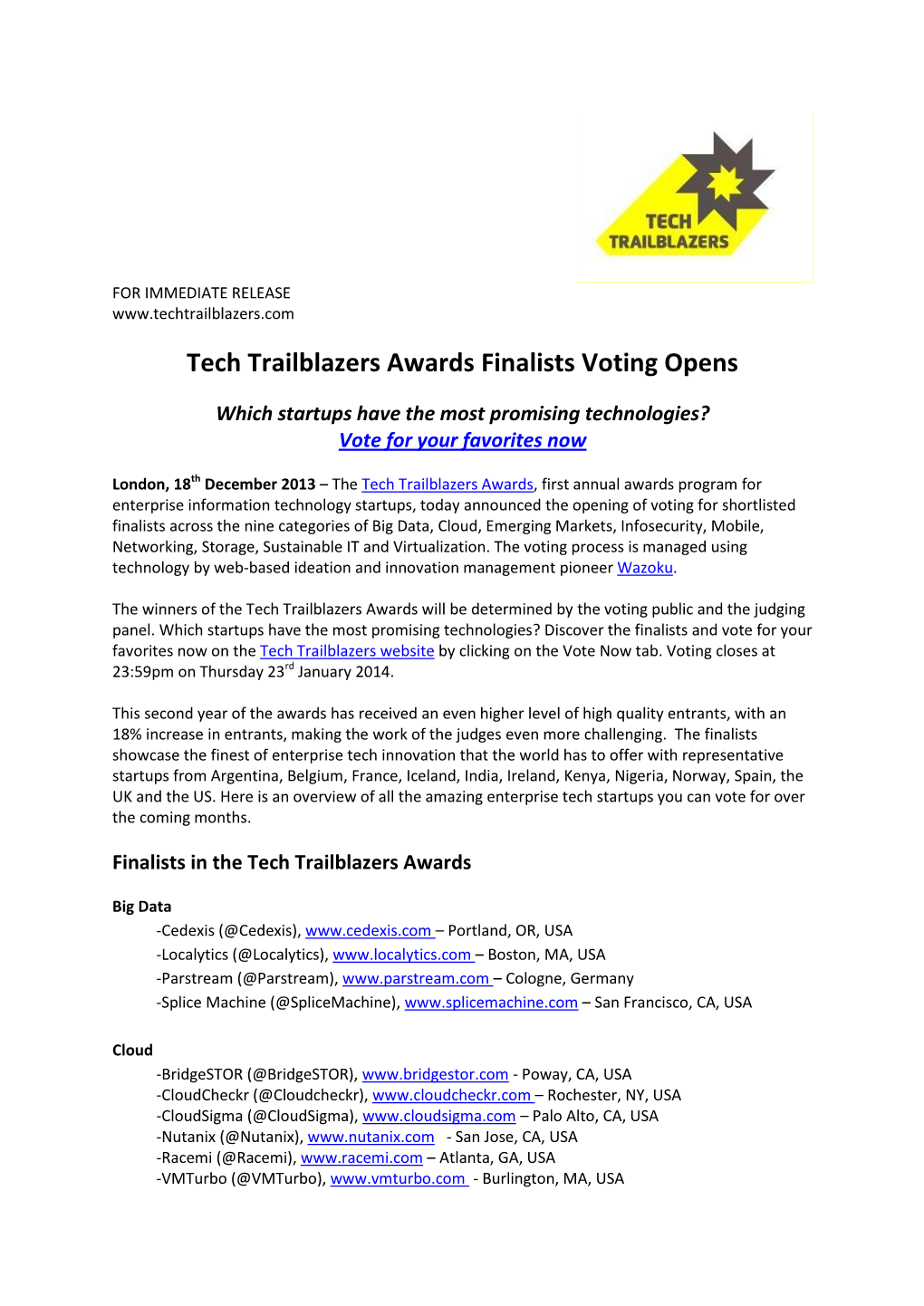 Tech Trailblazers Awards Finalists Voting Opens