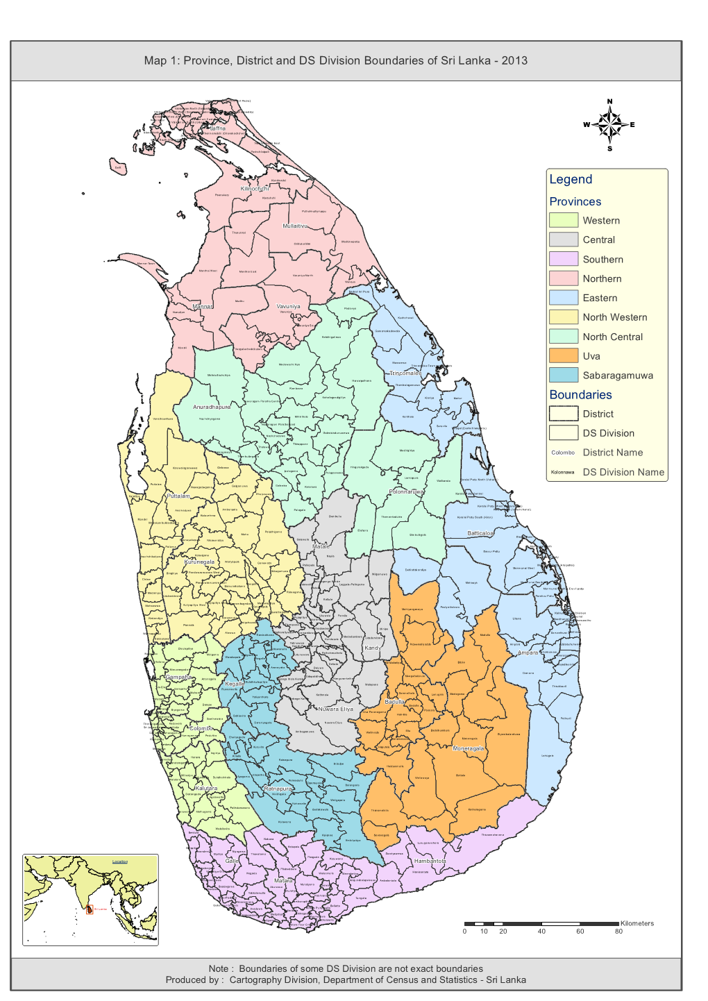 Map 1: Province, District and DS Division Boundaries of Sri Lanka - 2013