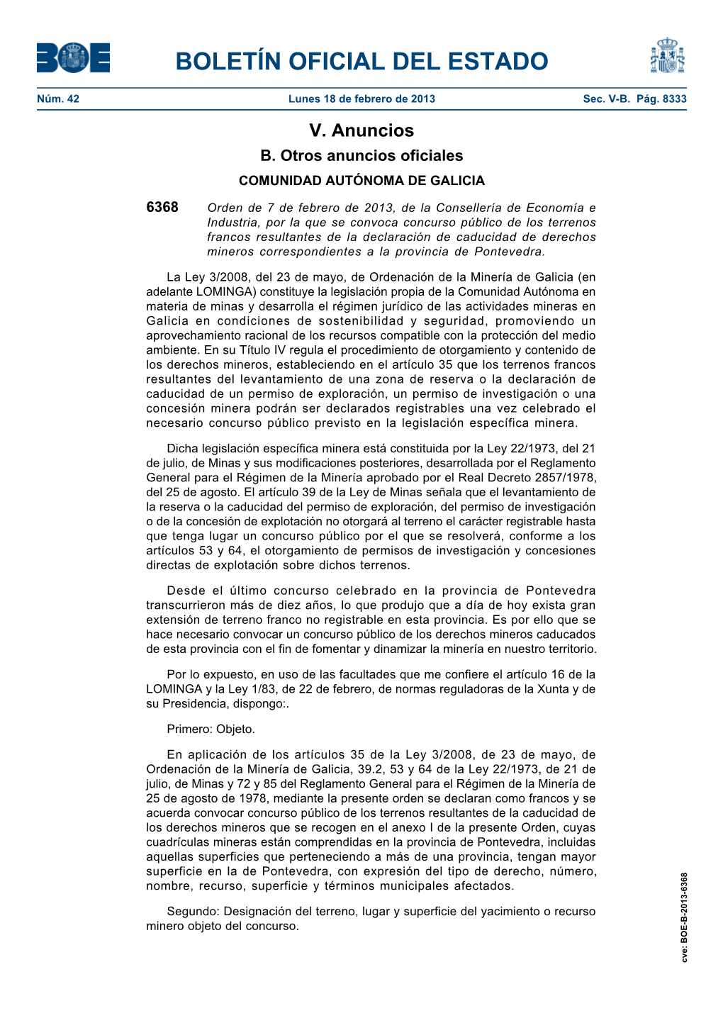 Anuncio 6368 Del BOE Núm. 42 De 2013