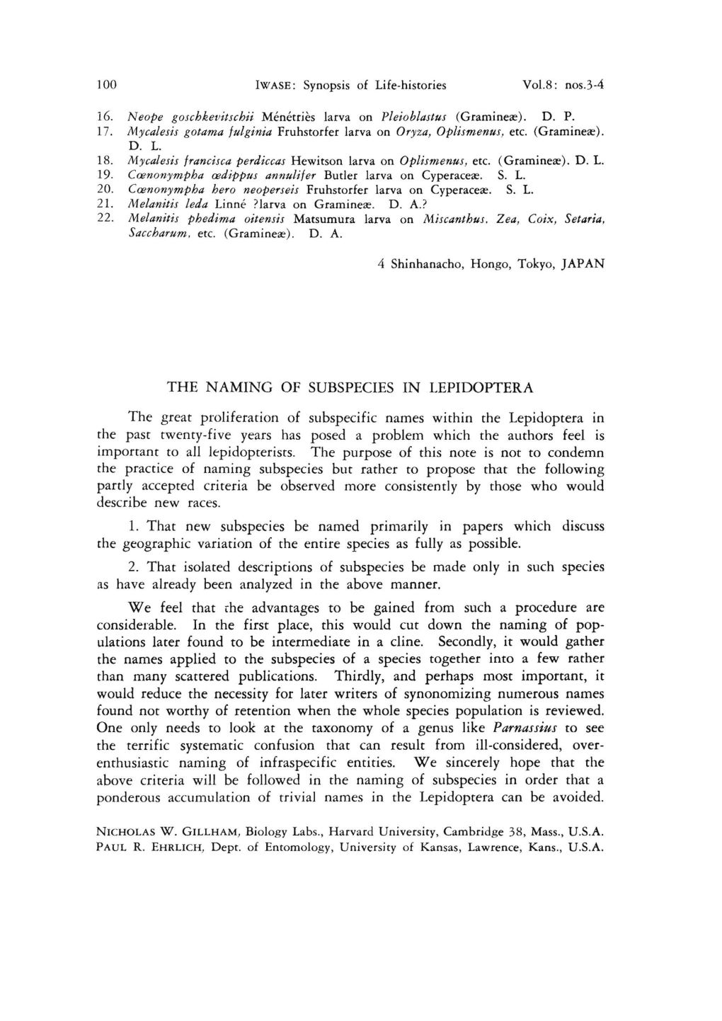 The Naming of Subspecies in Lepidoptera