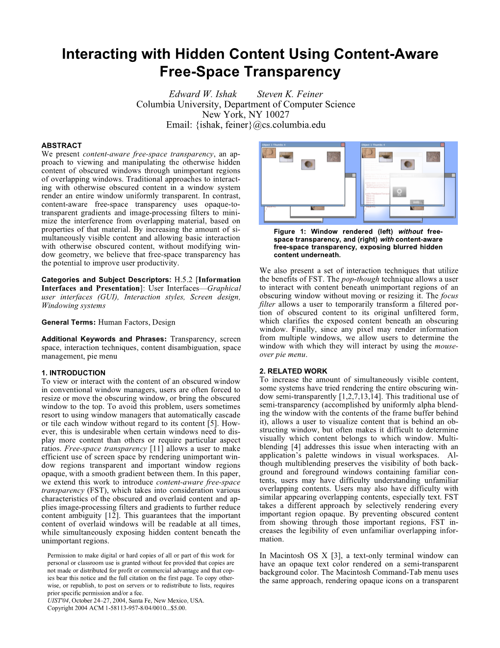 Interacting with Hidden Content Using Content-Aware Free-Space Transparency