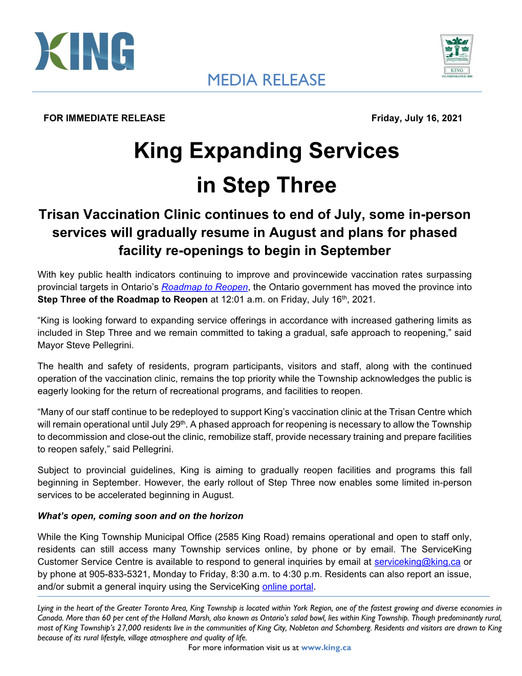 King Expanding Services in Step Three