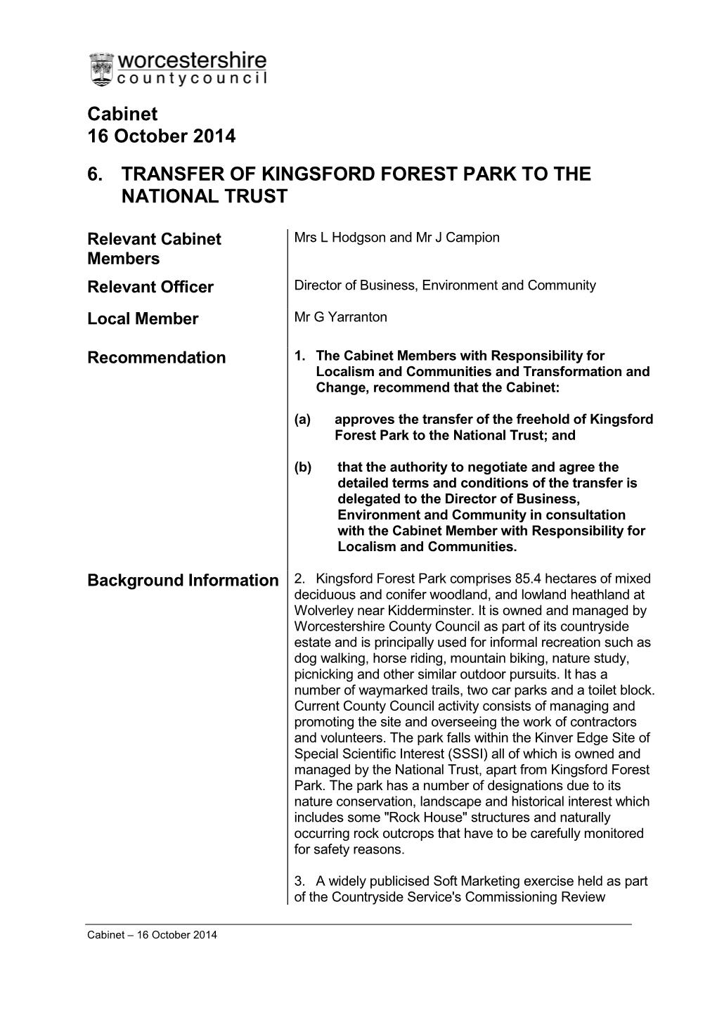 Transfer of Kingsford Forest Park to the National Trust
