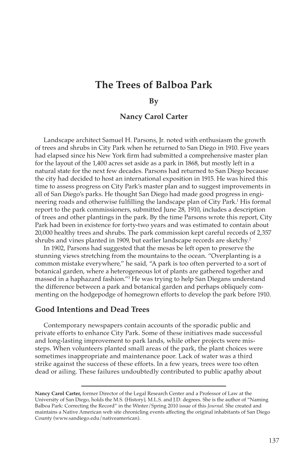 The Trees of Balboa Park by Nancy Carol Carter