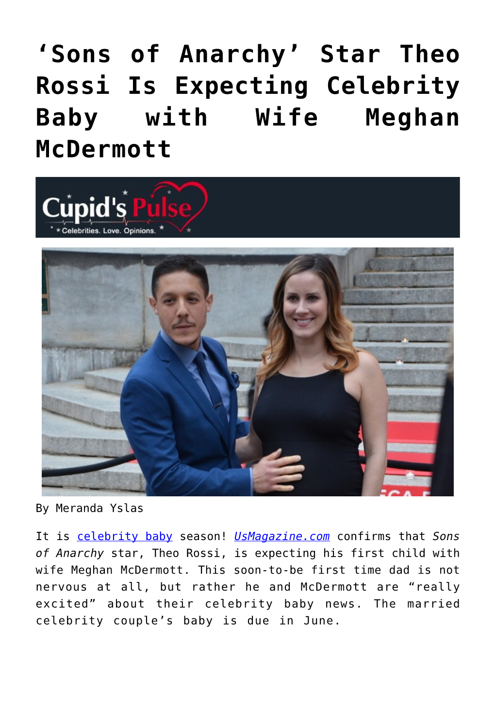 Star Theo Rossi Is Expecting Celebrity Baby with Wife Meghan Mcdermott