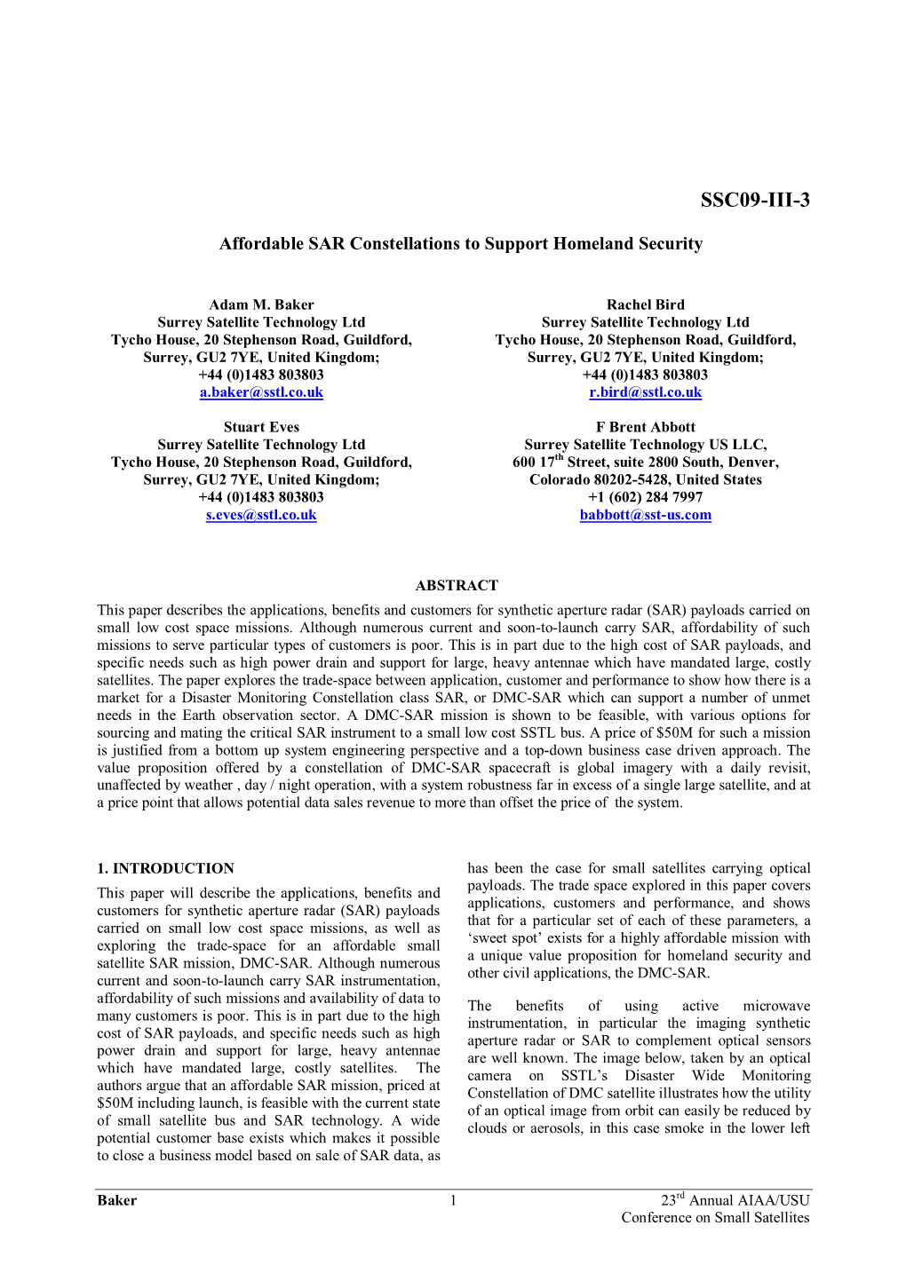 Affordable SAR Constellations to Support Homeland Security