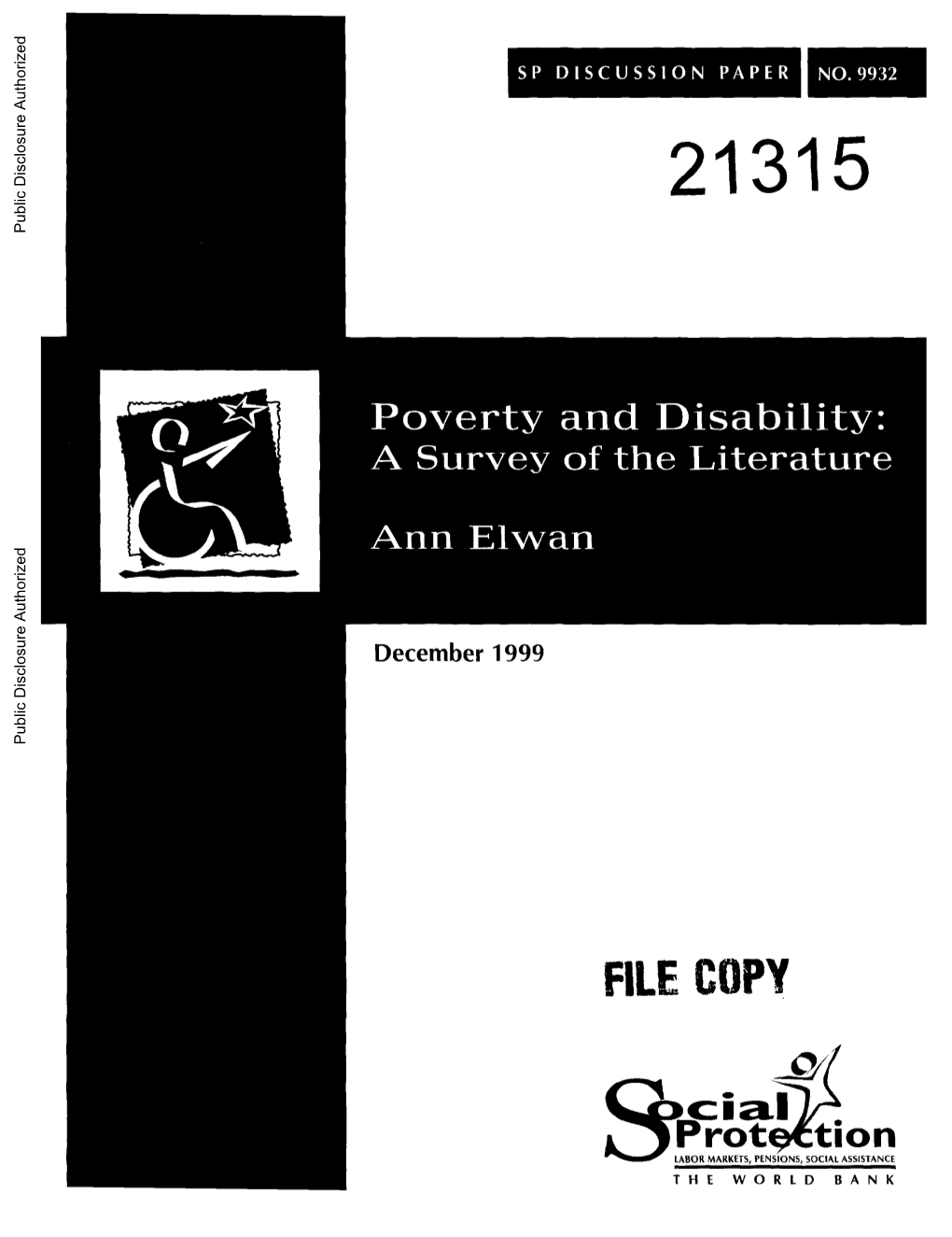 Poverty and Disability: a Survey of the Literature Public Disclosure Authorized Ann Elwan