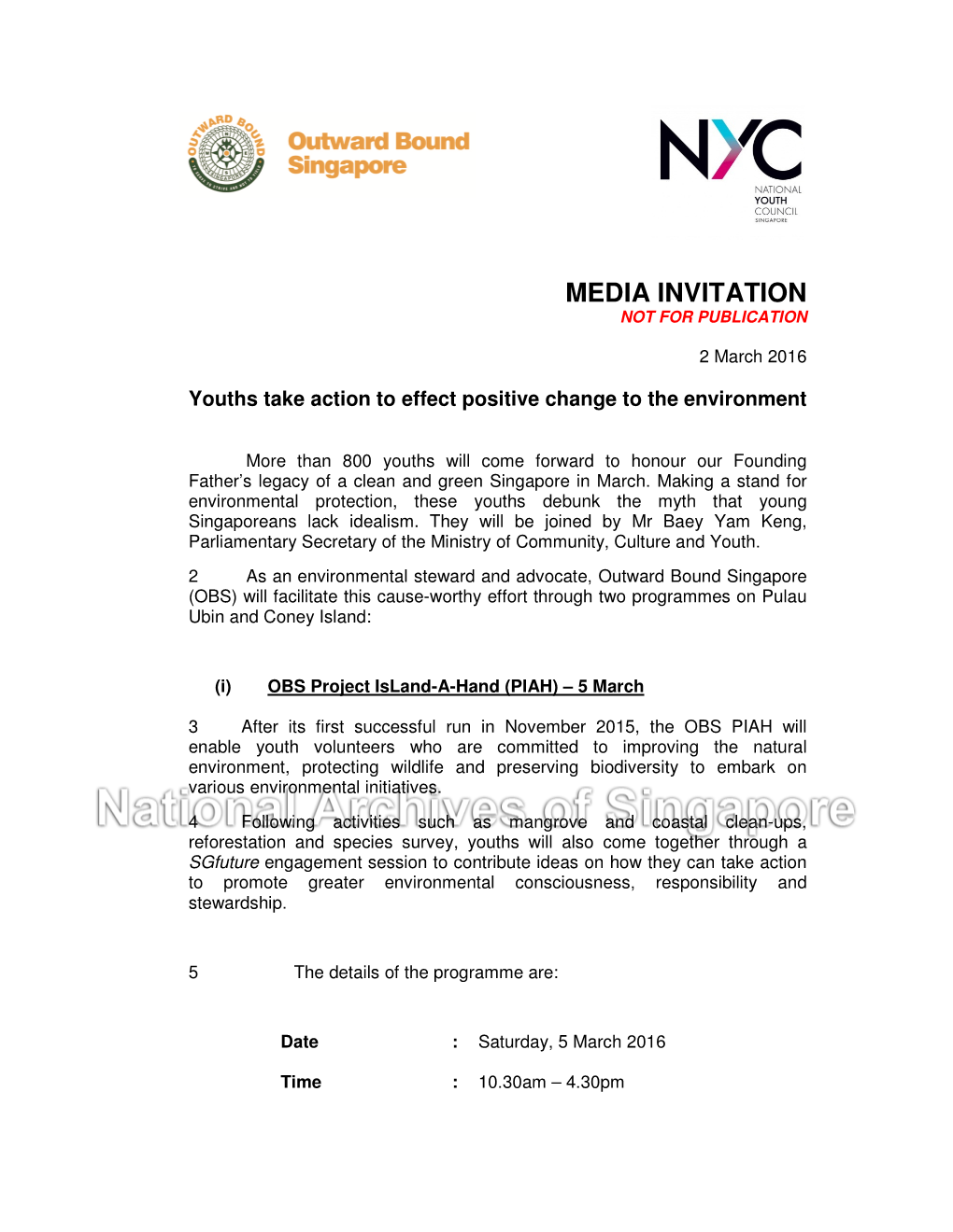 Media Invitation Not for Publication