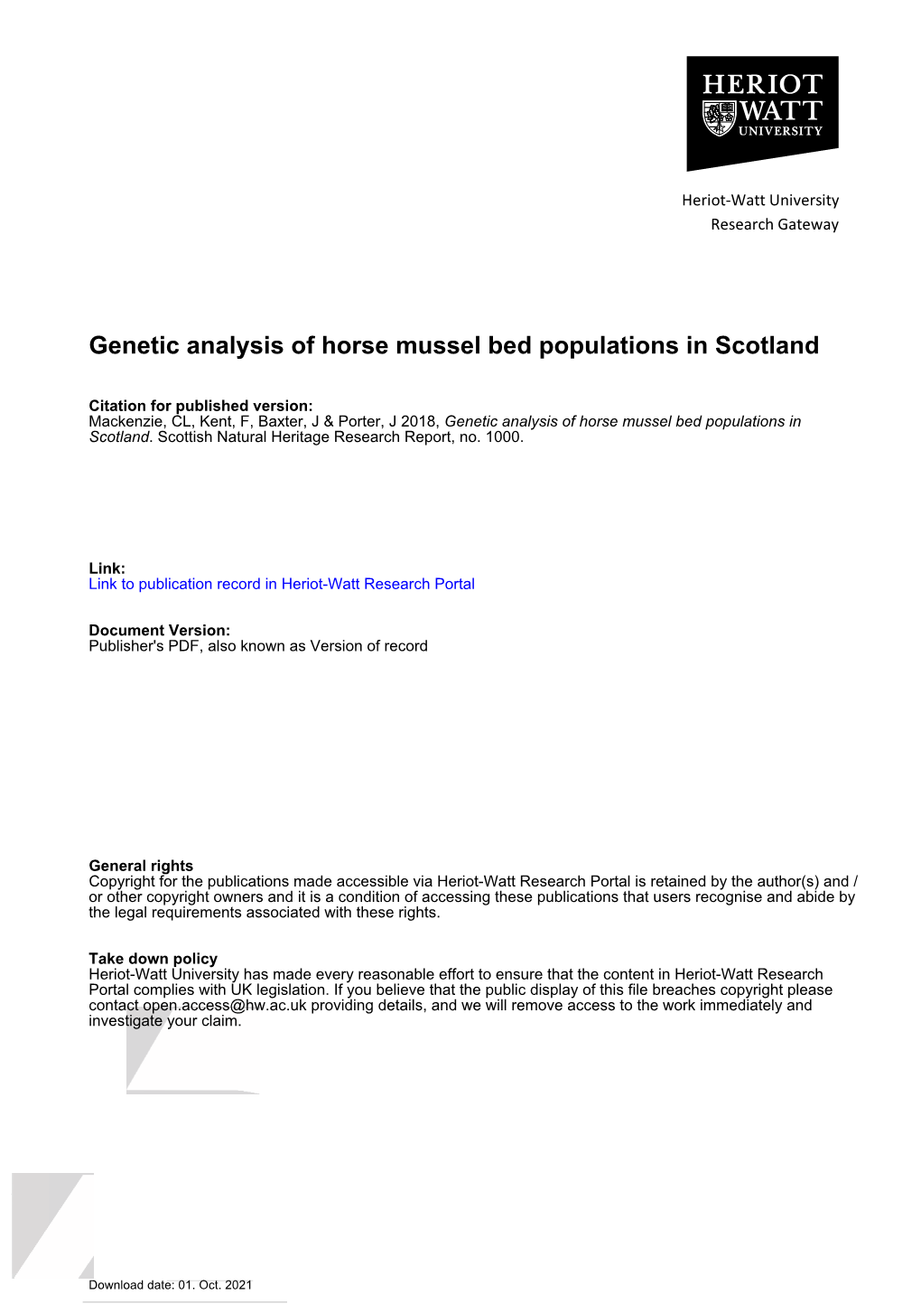 Genetic Analysis of Horse Mussel Bed Populations in Scotland