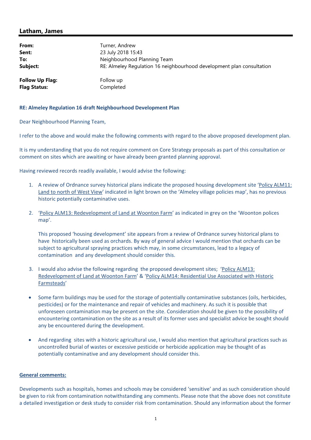 Almeley Regulation 16 Representations