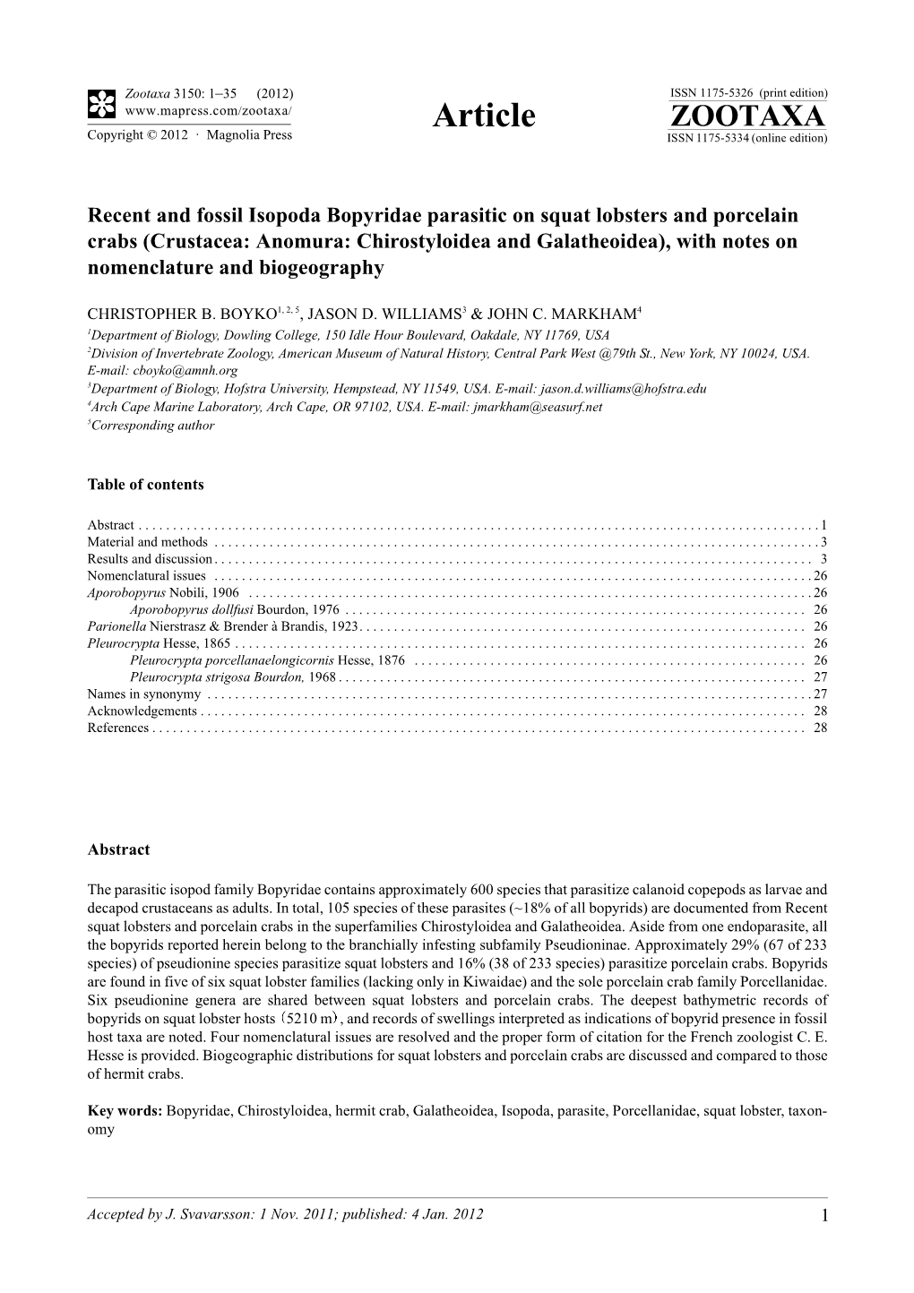 Article ZOOTAXA Copyright © 2012 · Magnolia Press ISSN 1175-5334 (Online Edition)