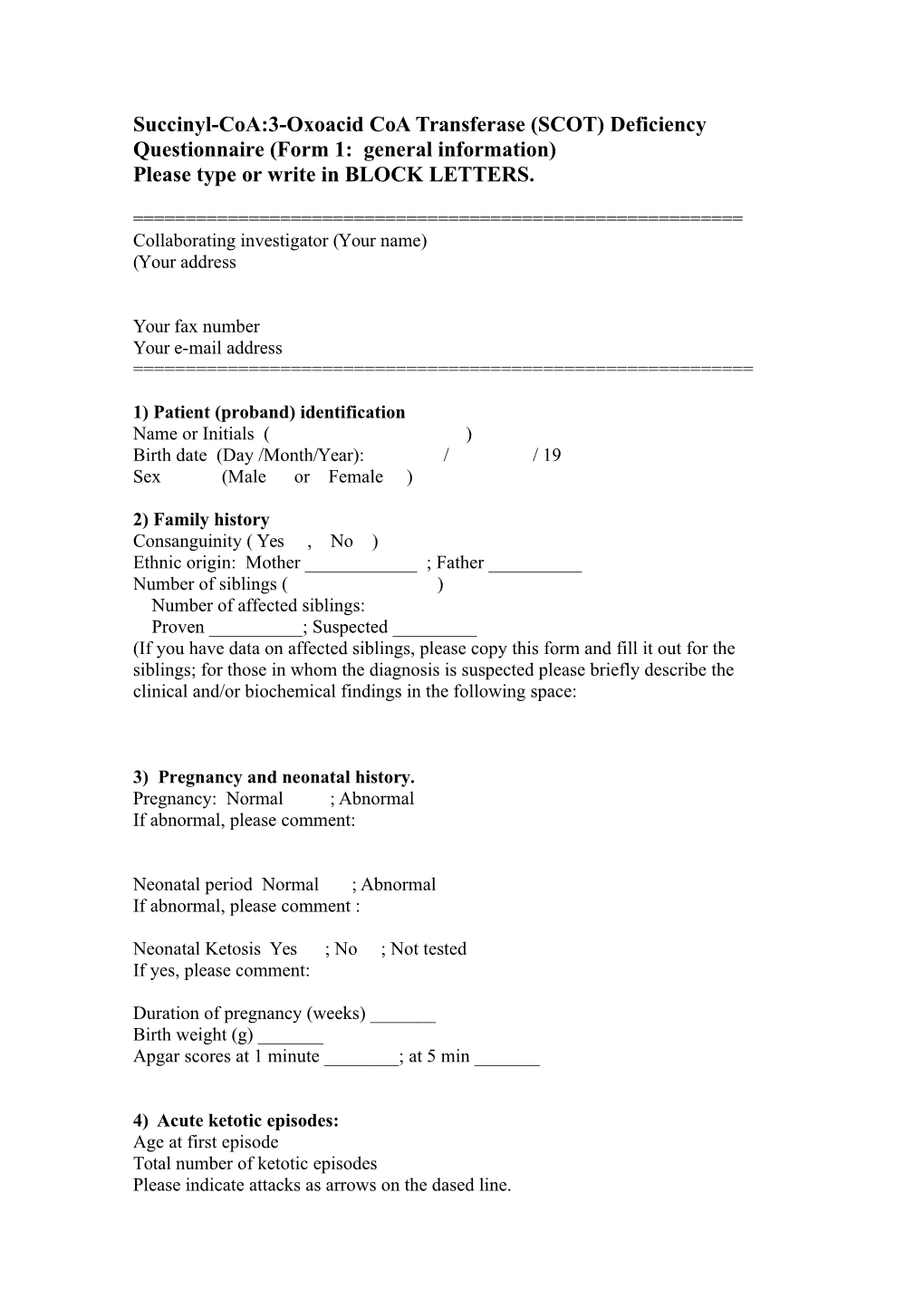 SCOT Deficiency Questionnaire