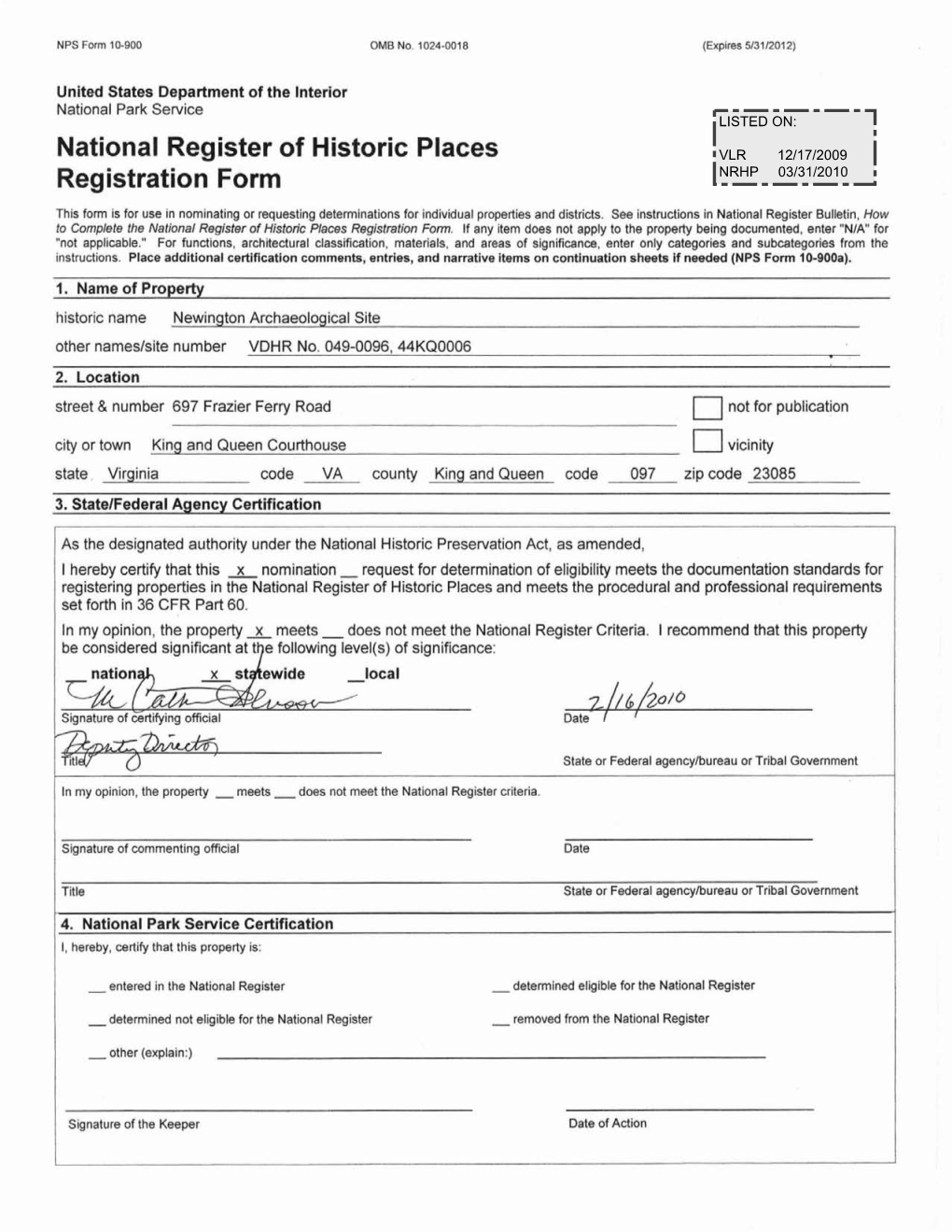 NPS Form 10 900 OMB No. 1024 0018