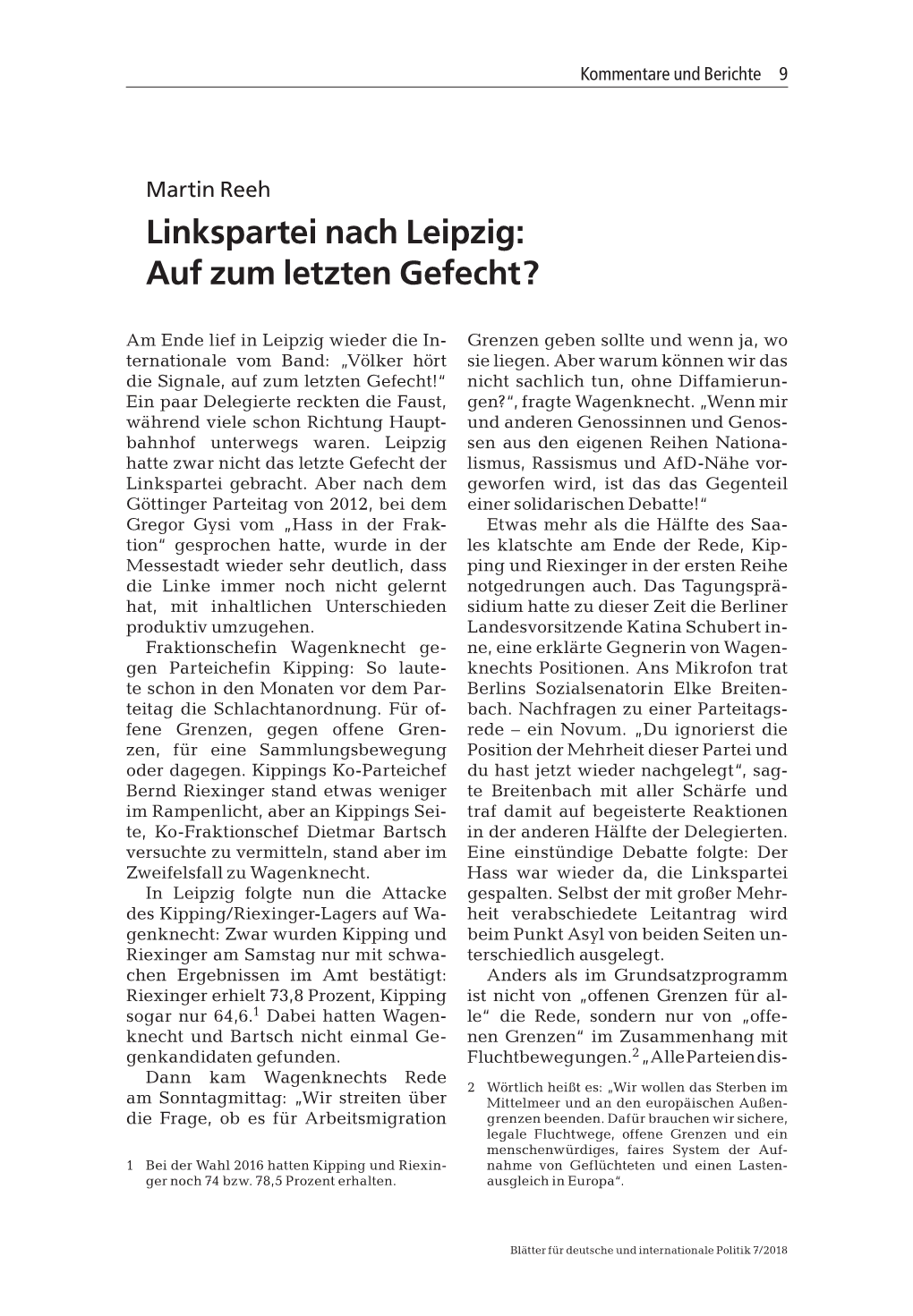 Martin Reeh: Linkspartei Nach Leipzig: Auf Zum Letzten Gefecht?