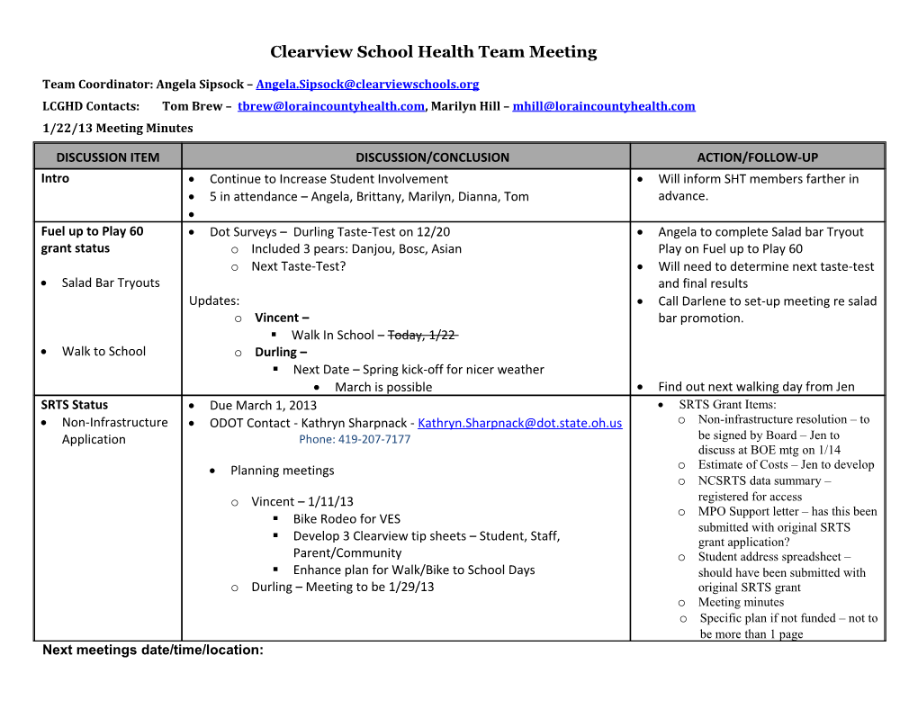 Clearview School Health Team Meeting