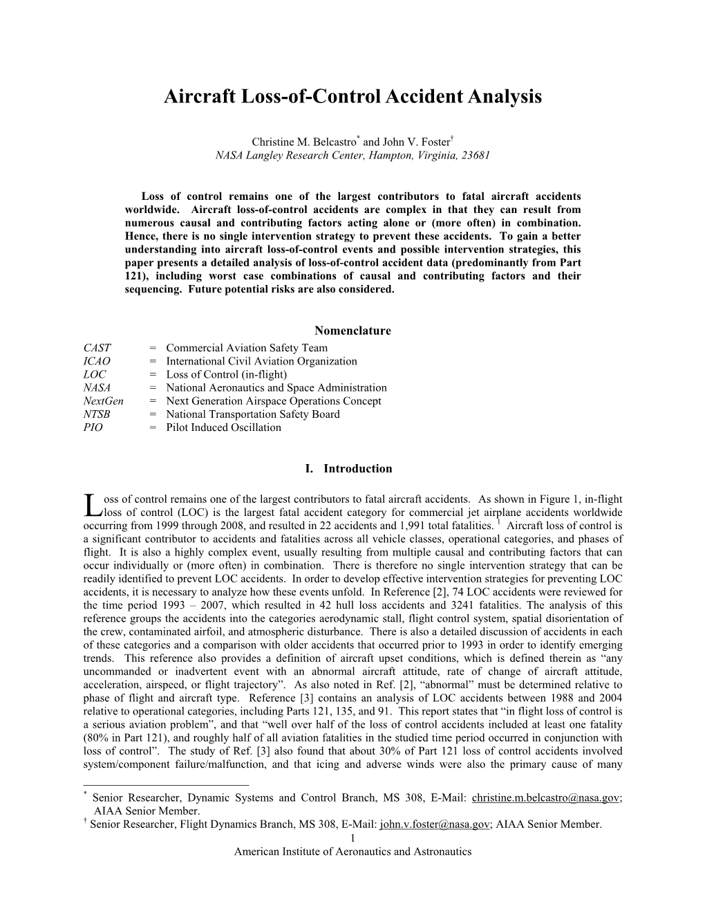 Aircraft Loss-Of-Control Accident Analysis