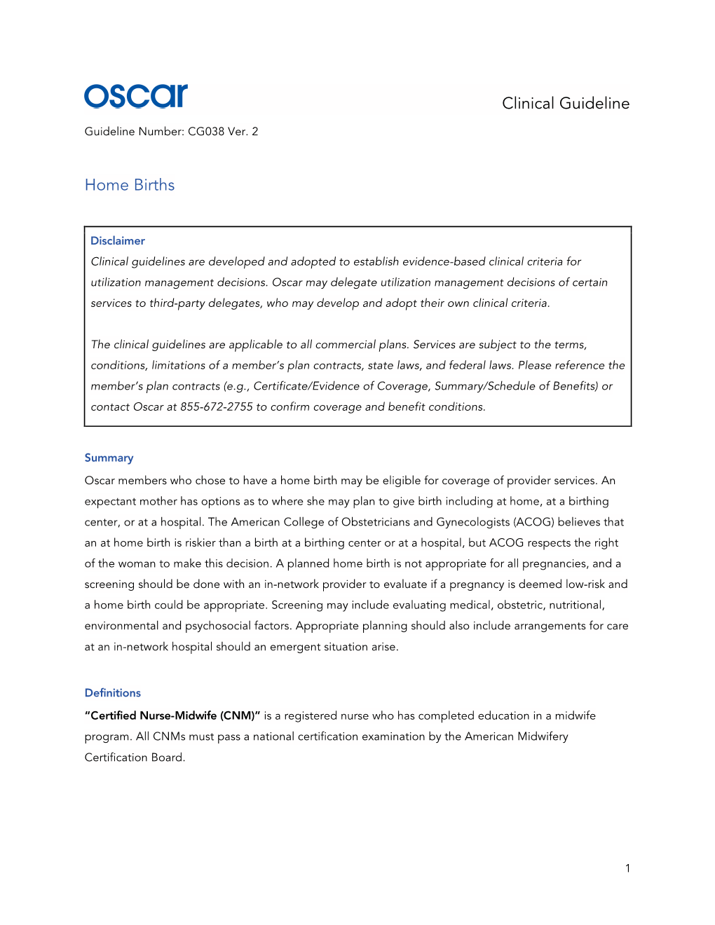 Clinical Guideline Home Births