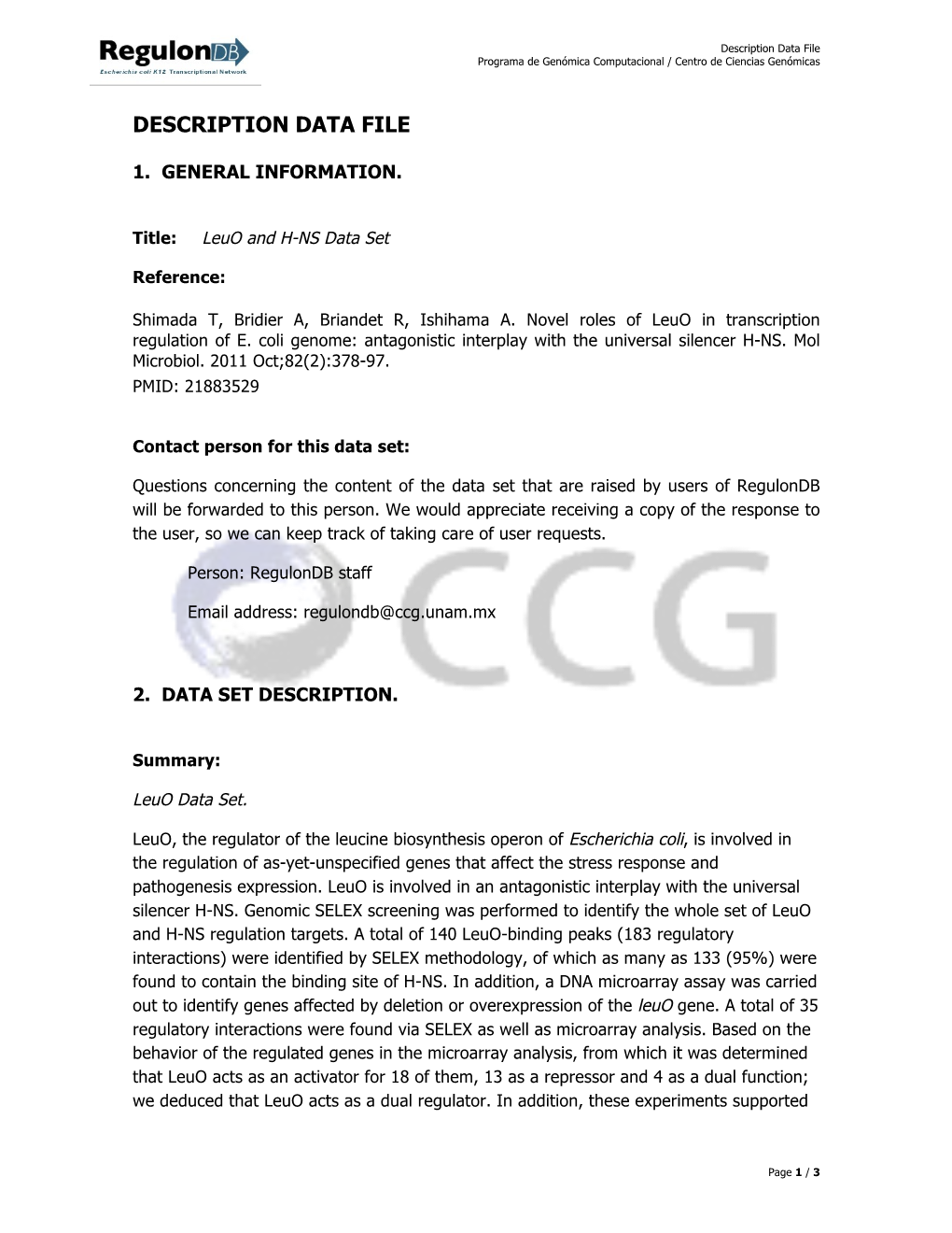 Description Data File Programa De Genómica Computacional / Centro De Ciencias Genómicas