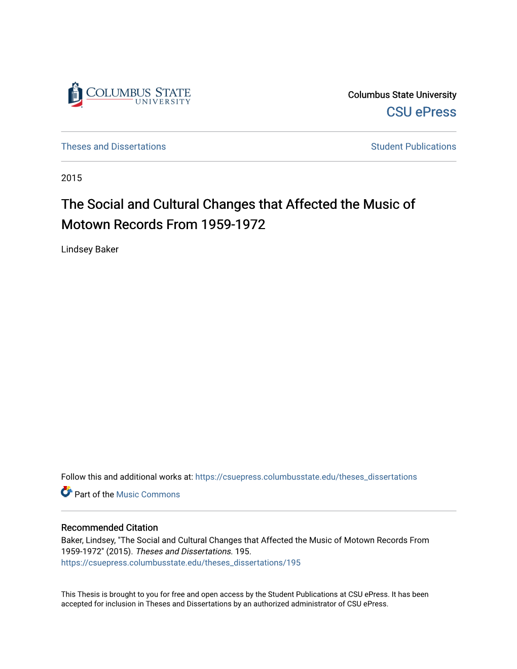 The Social and Cultural Changes That Affected the Music of Motown Records from 1959-1972