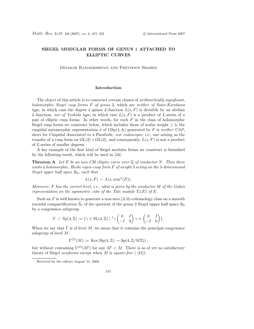 Siegel Modular Forms of Genus 2 Attached to Elliptic Curves