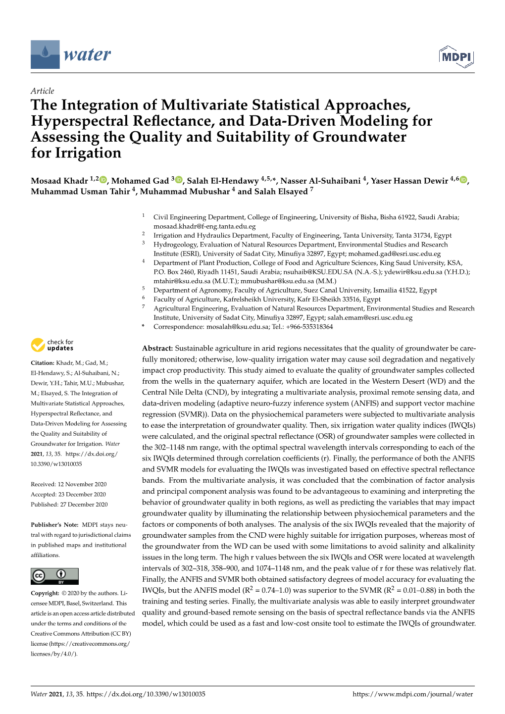 The Integration of Multivariate Statistical Approaches, Hyperspectral Reflectance, and Data-Driven Modeling for Assessing the Qu