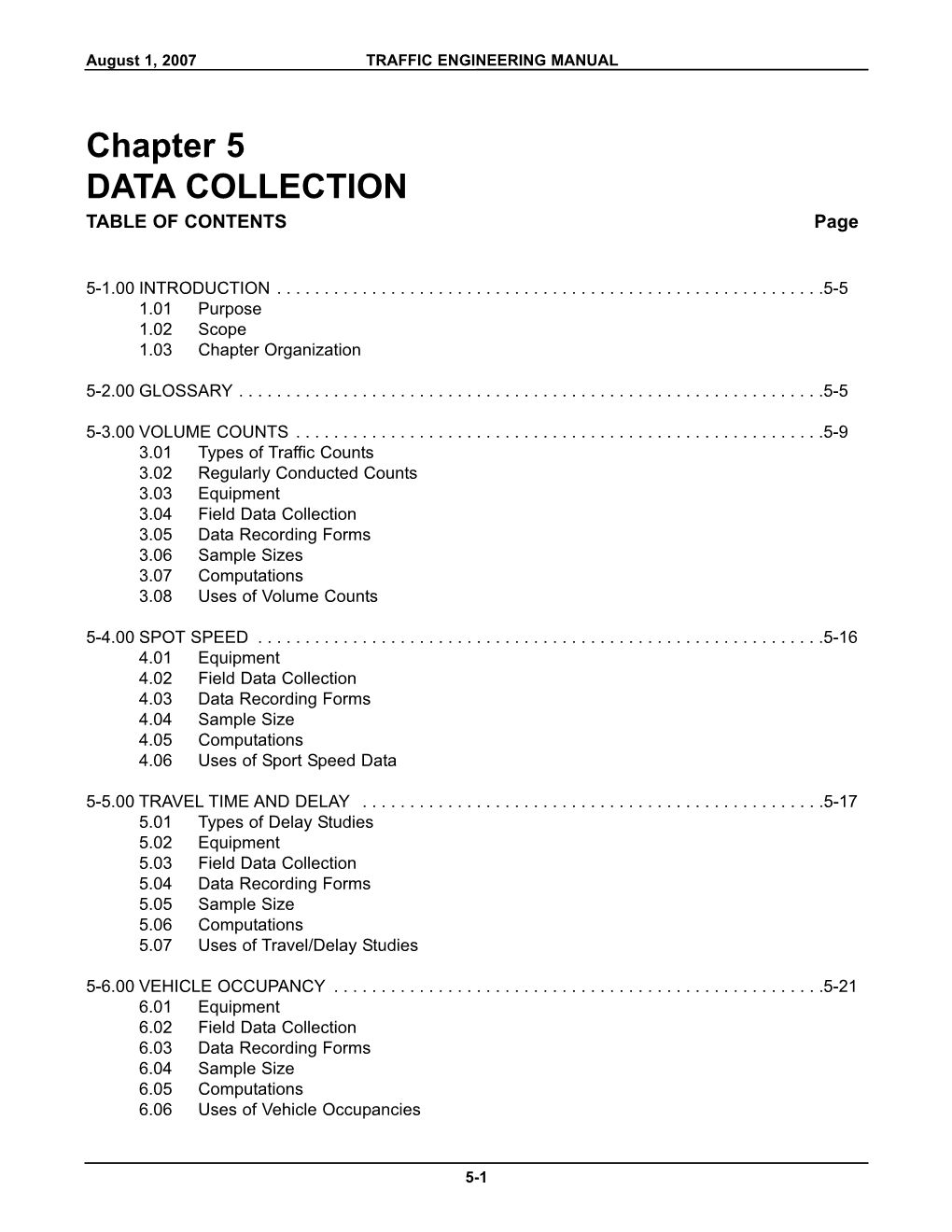 Chapter 5 DATA COLLECTION TABLE of CONTENTS Page