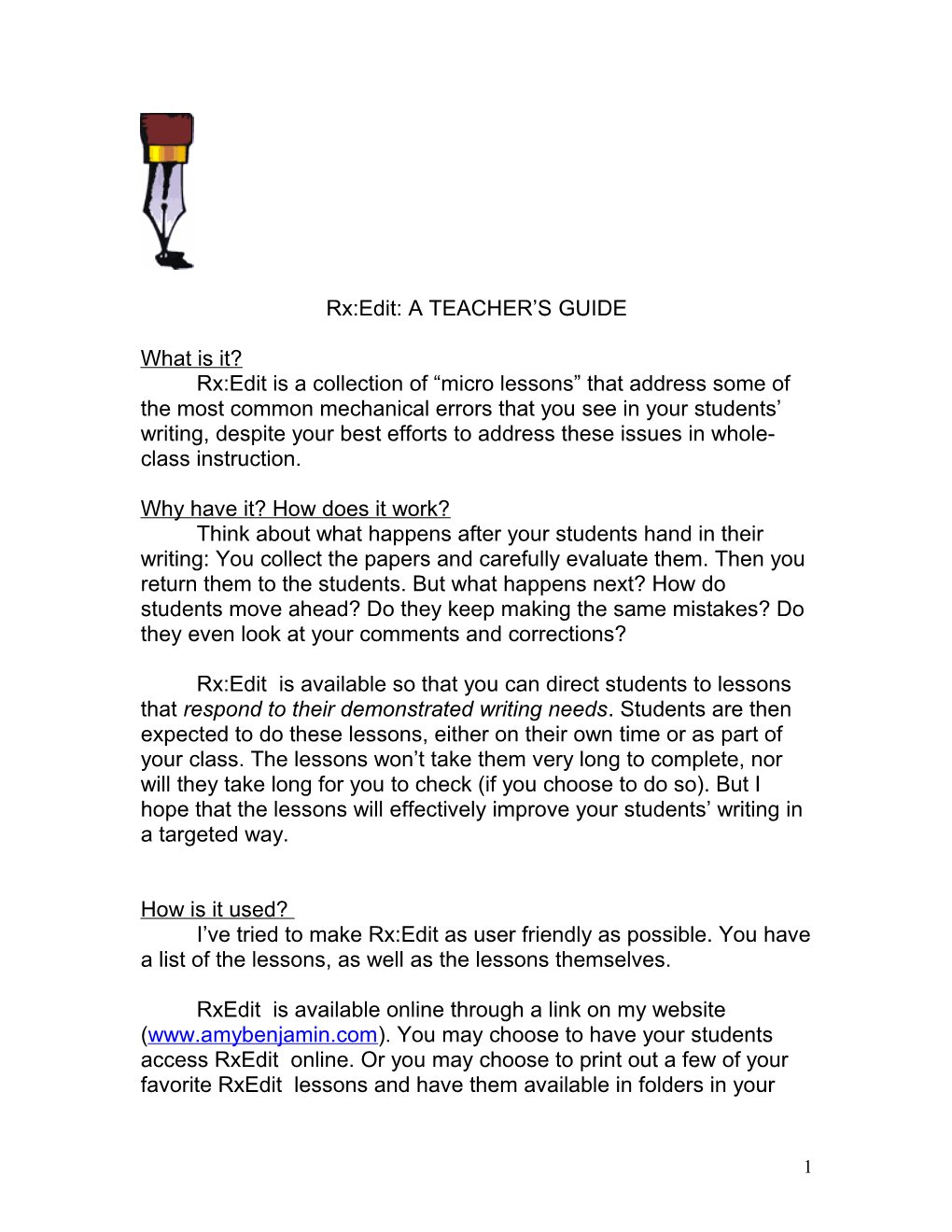 Rx:Edit: a TEACHER S GUIDE