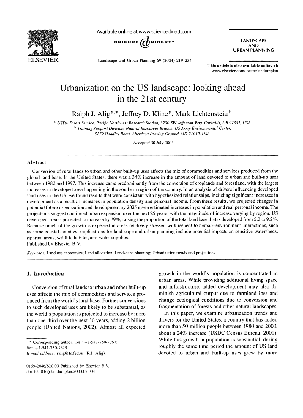 Urbanization on the US Landscape: Looking Ahead in the 21St Century