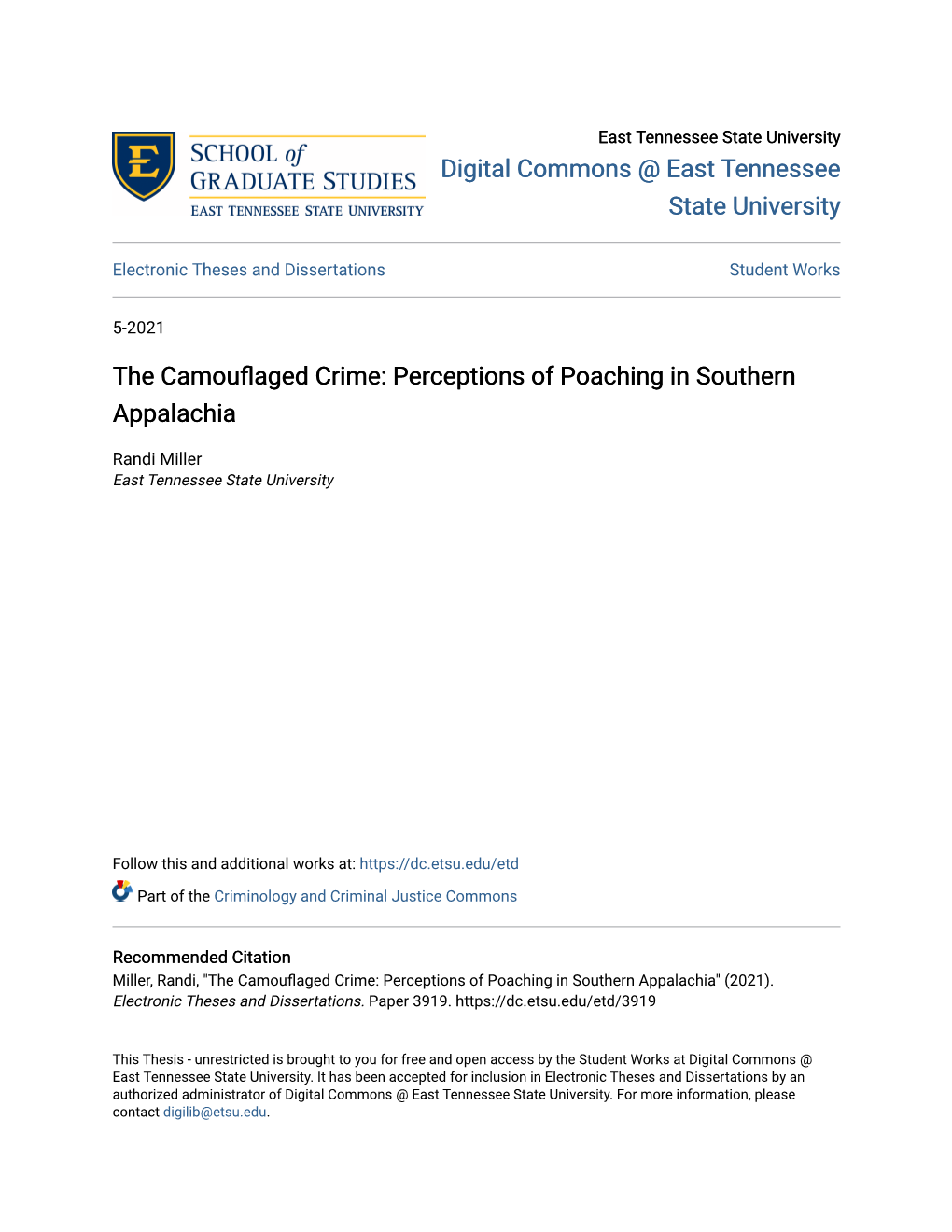 The Camouflaged Crime: Perceptions of Poaching in Southern Appalachia