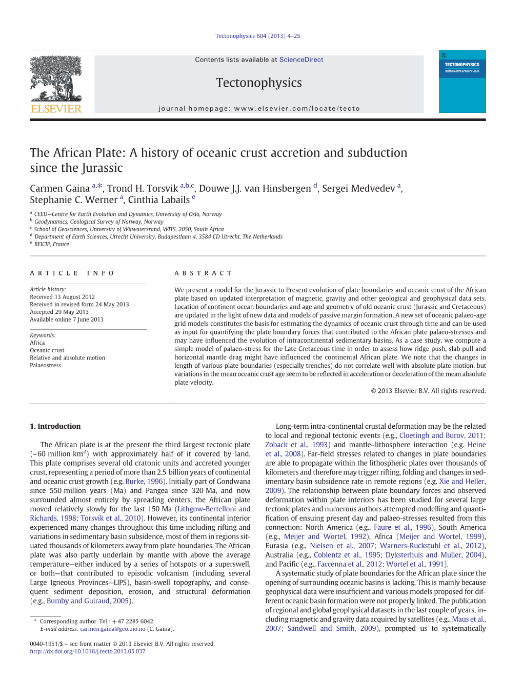 The African Plate: a History of Oceanic Crust Accretion and Subduction Since the Jurassic