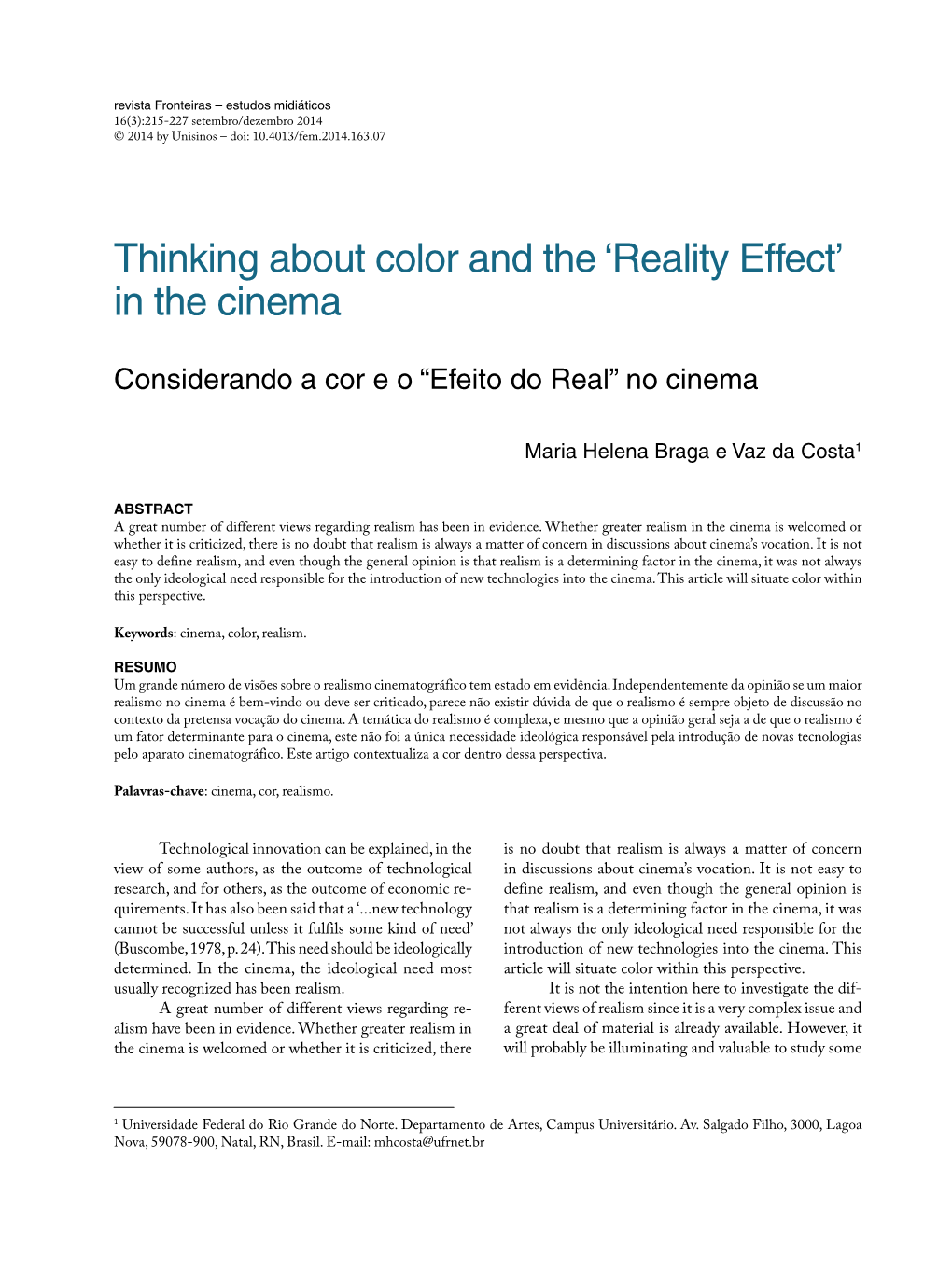 Thinking About Color and the 'Reality Effect' in the Cinema