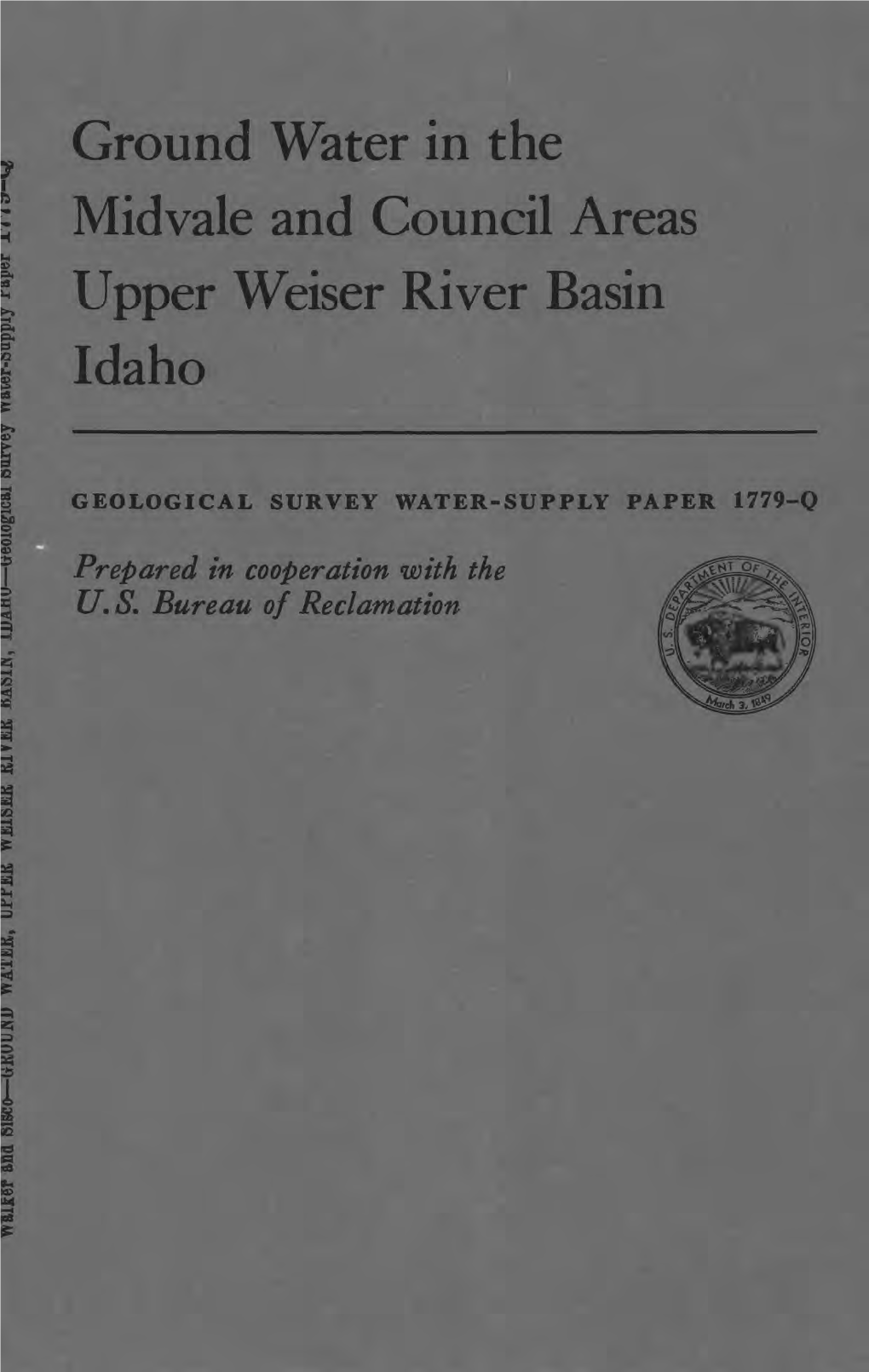 Ground Water in the Midvale and Council Areas Upper Weiser River Basin Idaho