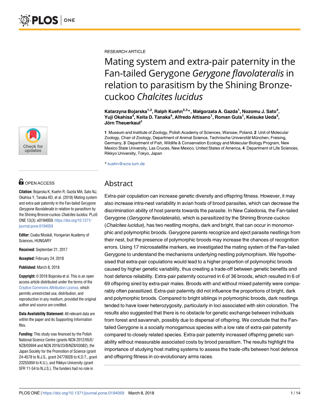 Gerygone Flavolateralis in Relation to Parasitism by the Shining Bronze- Cuckoo Chalcites Lucidus