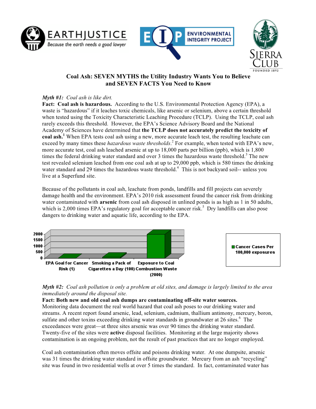 Coal Ash: SEVEN MYTHS the Utility Industry Wants You to Believe and SEVEN FACTS You Need to Know