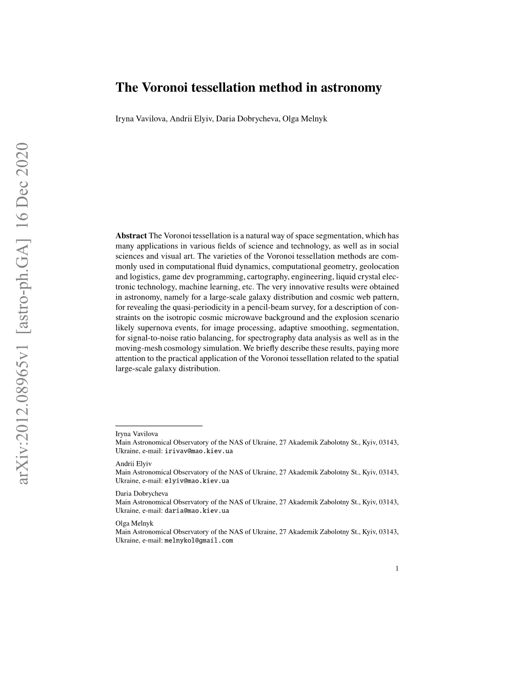 The Voronoi Tessellation Method in Astronomy