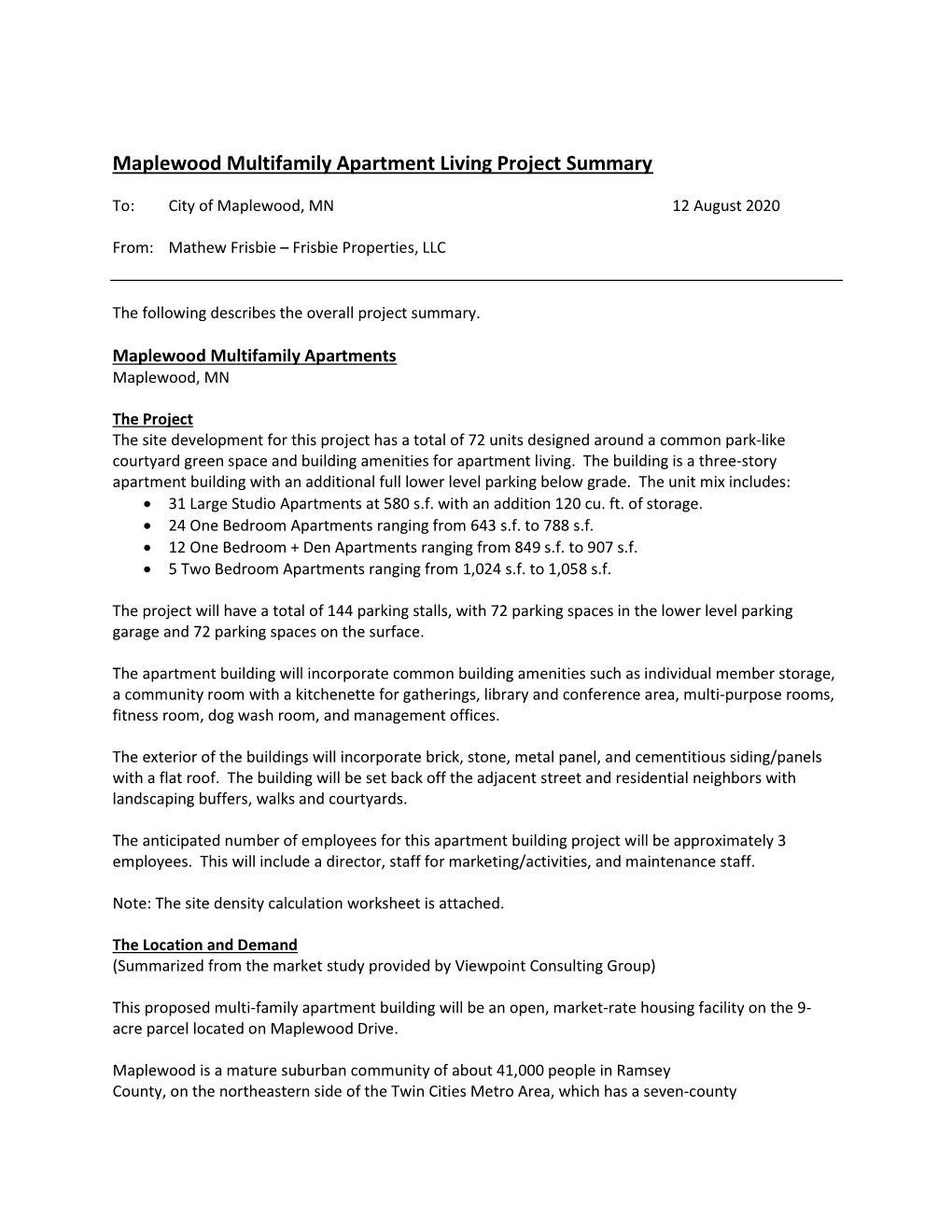 Maplewood Multifamily Apartment Living Project Summary