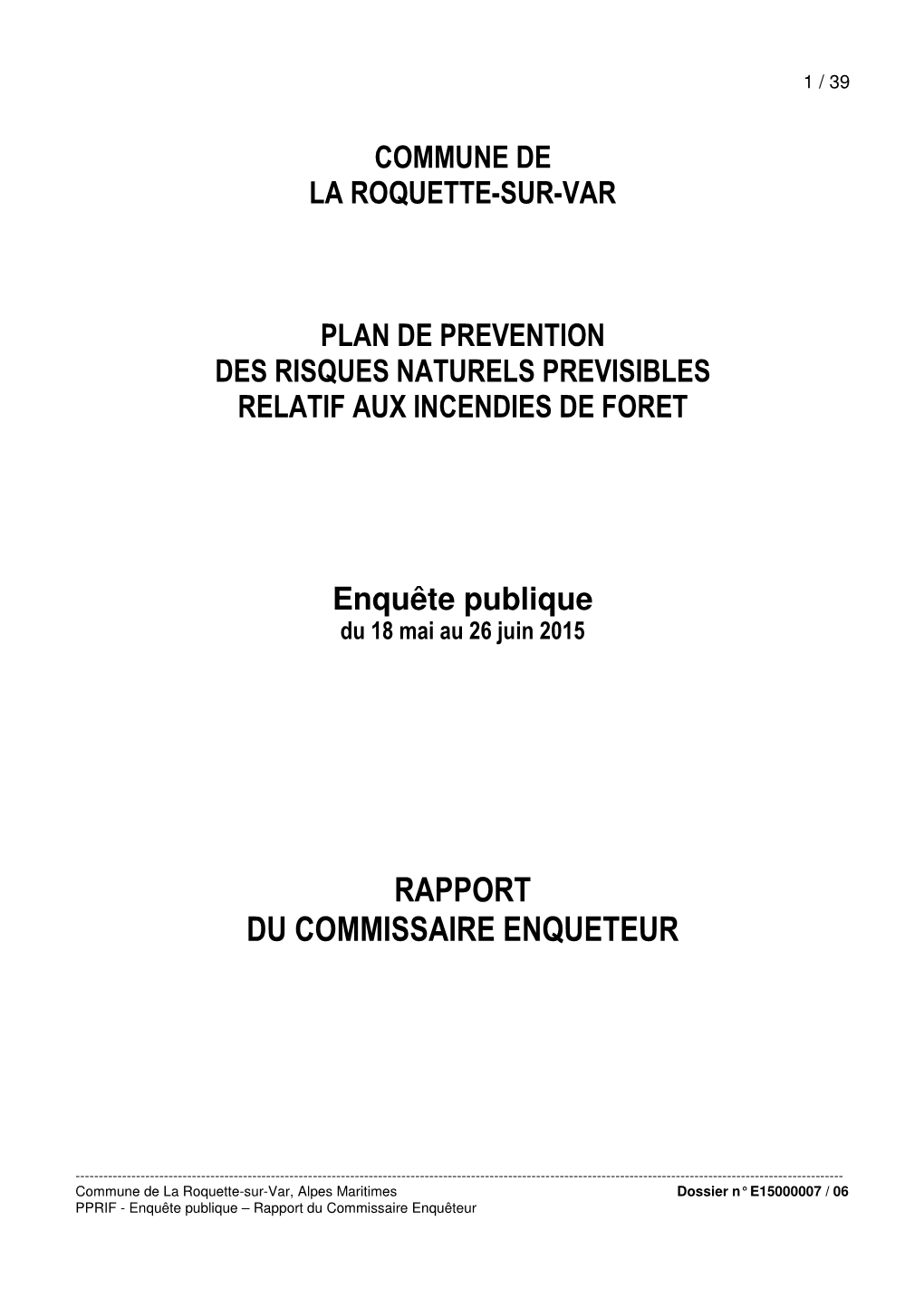 Rapport Du Commissaire Enqueteur