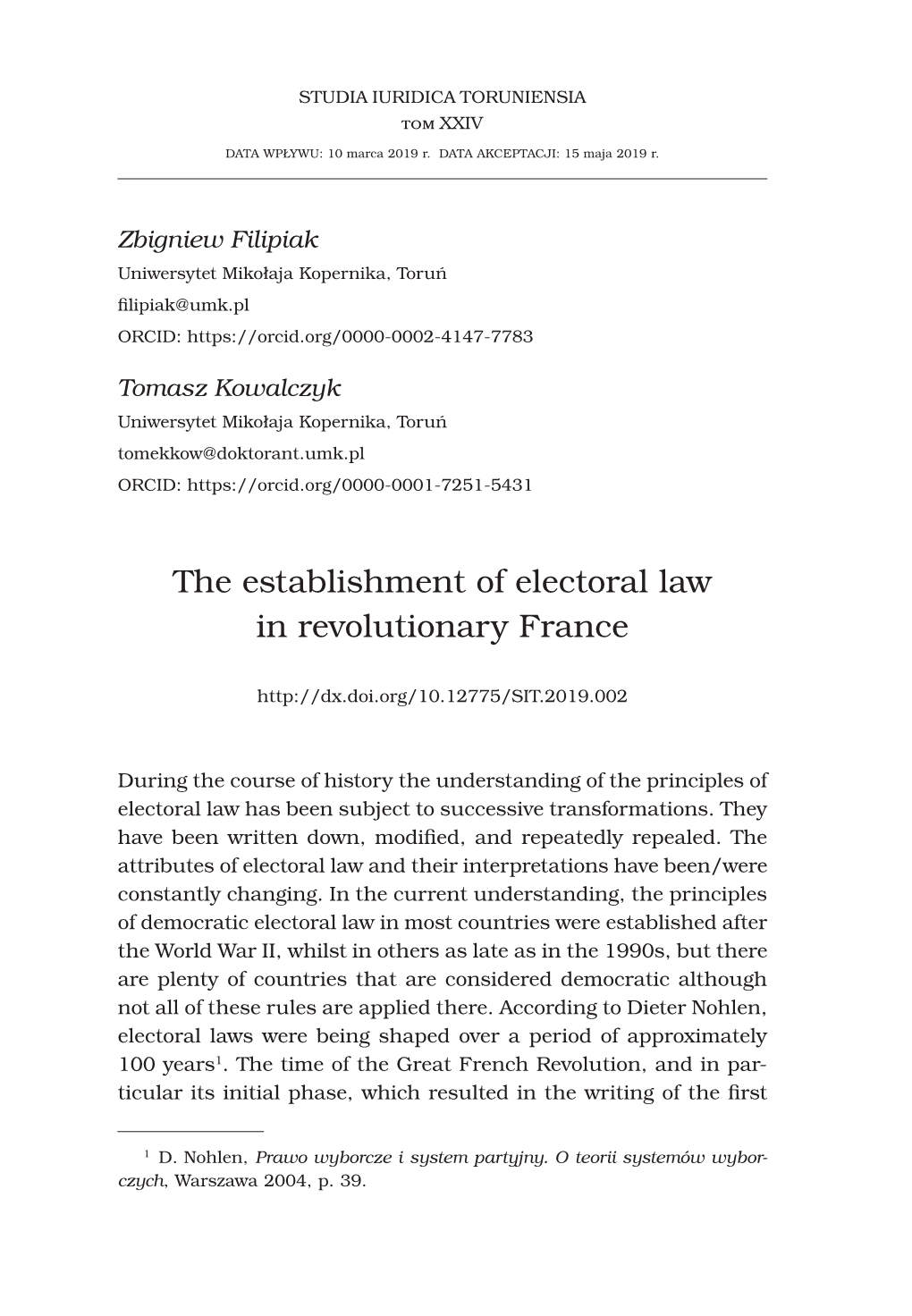 The Establishment of Electoral Law in Revolutionary France