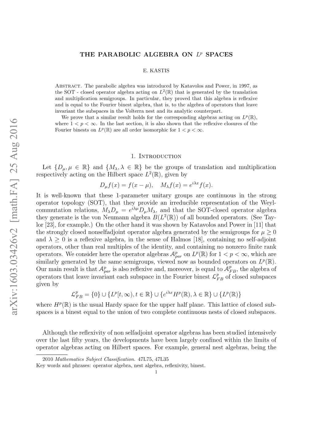 Arxiv:1603.03426V2 [Math.FA]