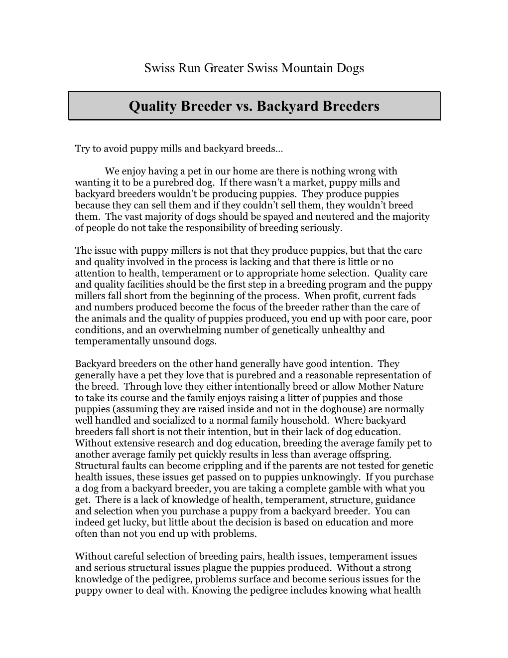 Quality Breeder Vs. Backyard Breeders