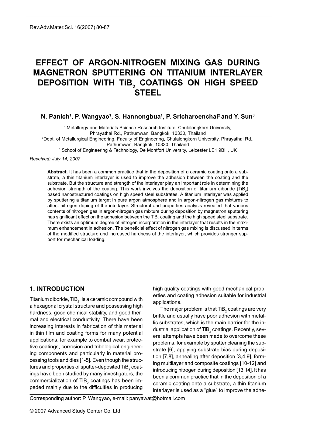 Effect of Argon-Nitrogen Mixing Gas During Magnetron Sputtering on Titanium Interlayer