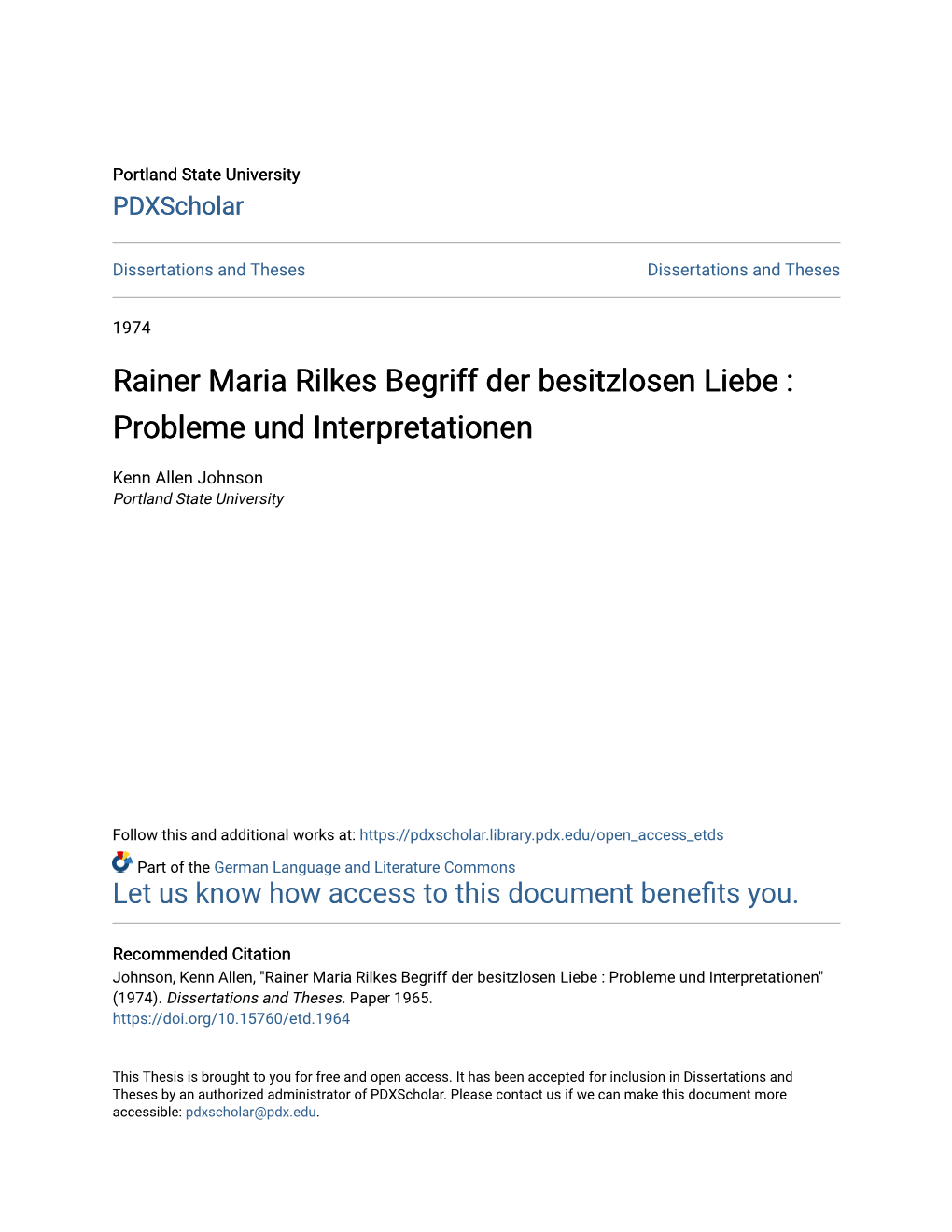 Rainer Maria Rilkes Begriff Der Besitzlosen Liebe : Probleme Und Interpretationen