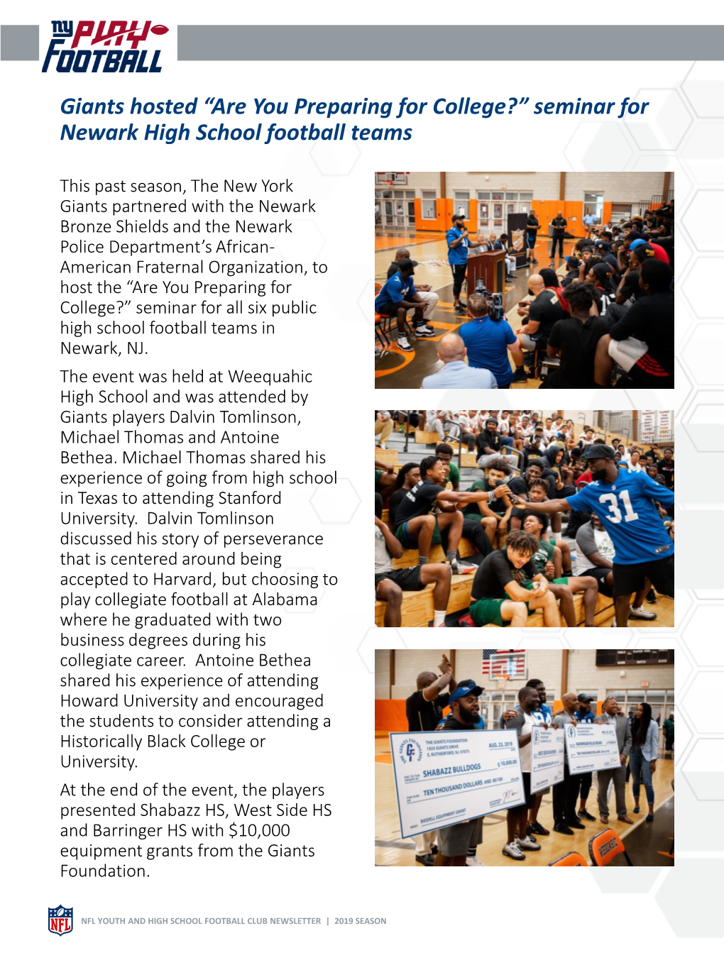 Seminar for Newark High School Football Teams