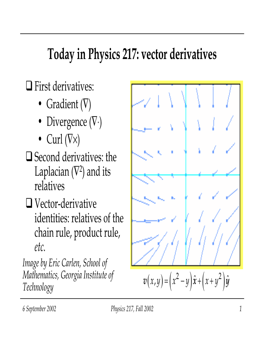 Today in Physics 217: Vector Derivatives