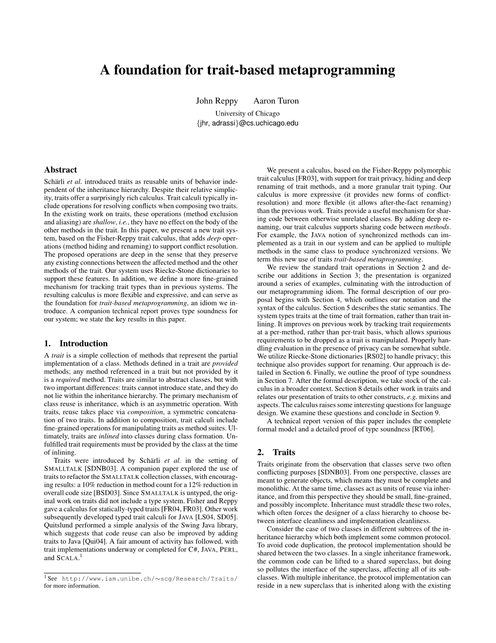 A Foundation for Trait-Based Metaprogramming