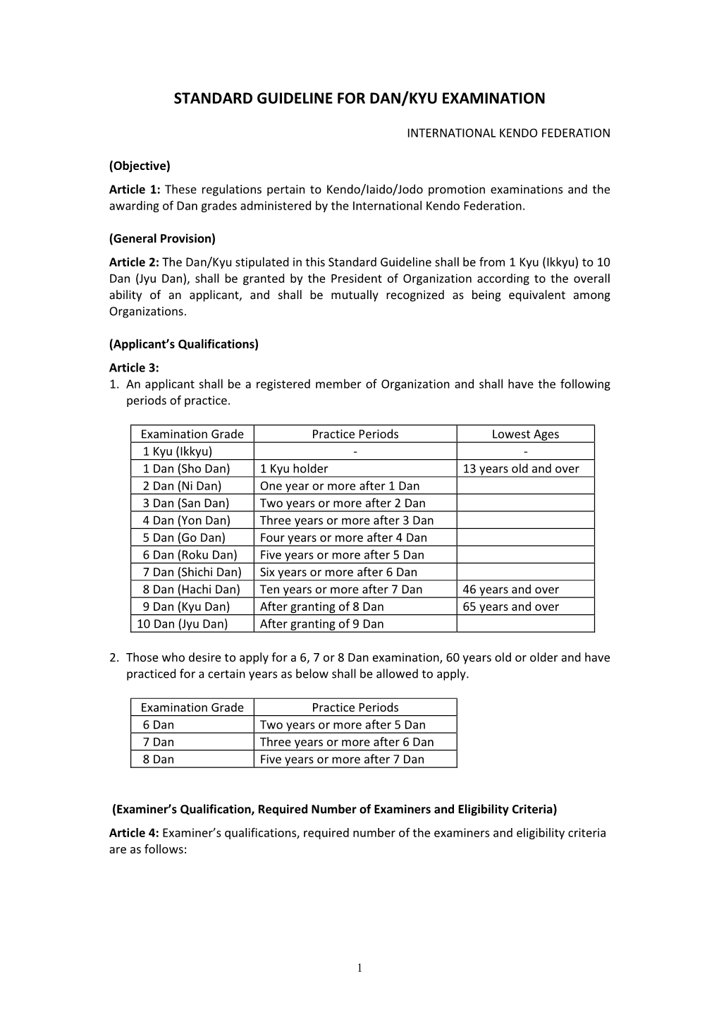 Standard Guideline for Dan/Kyu Examination