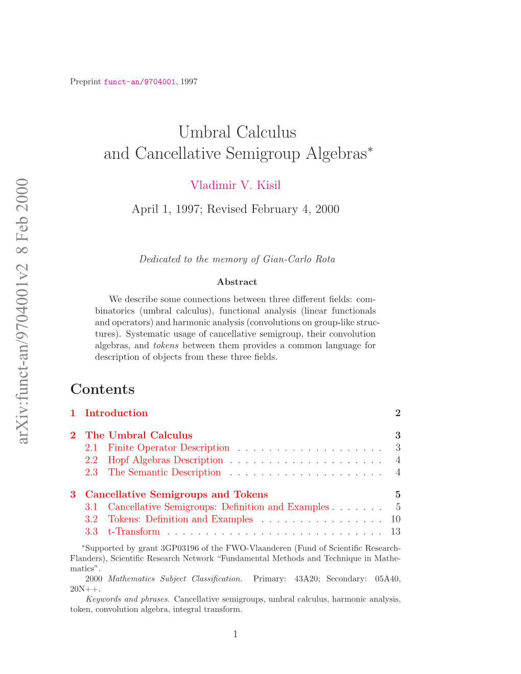 Umbral Calculus and Cancellative Semigroup Algebras