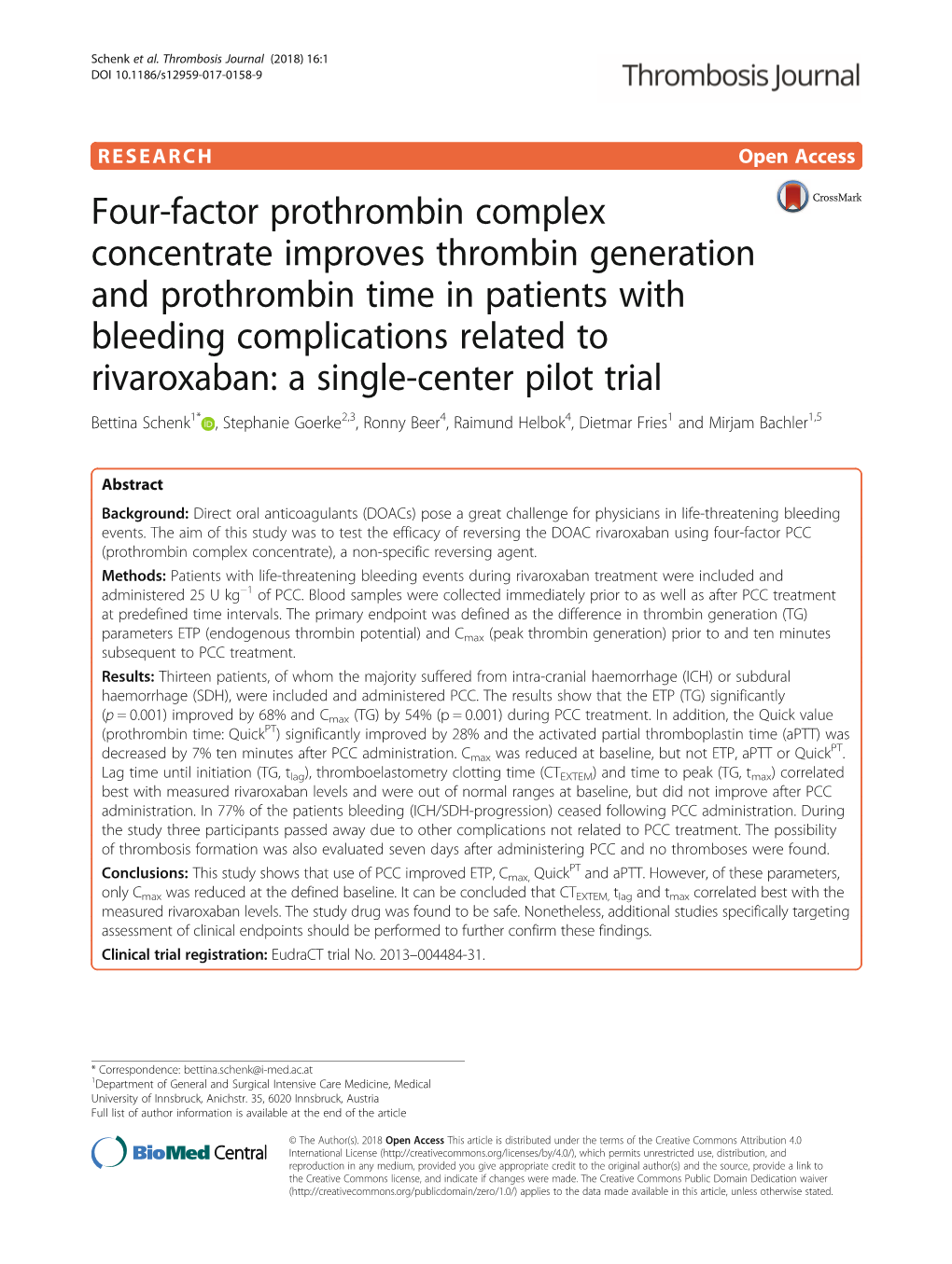 Four-Factor Prothrombin Complex Concentrate Improves Thrombin