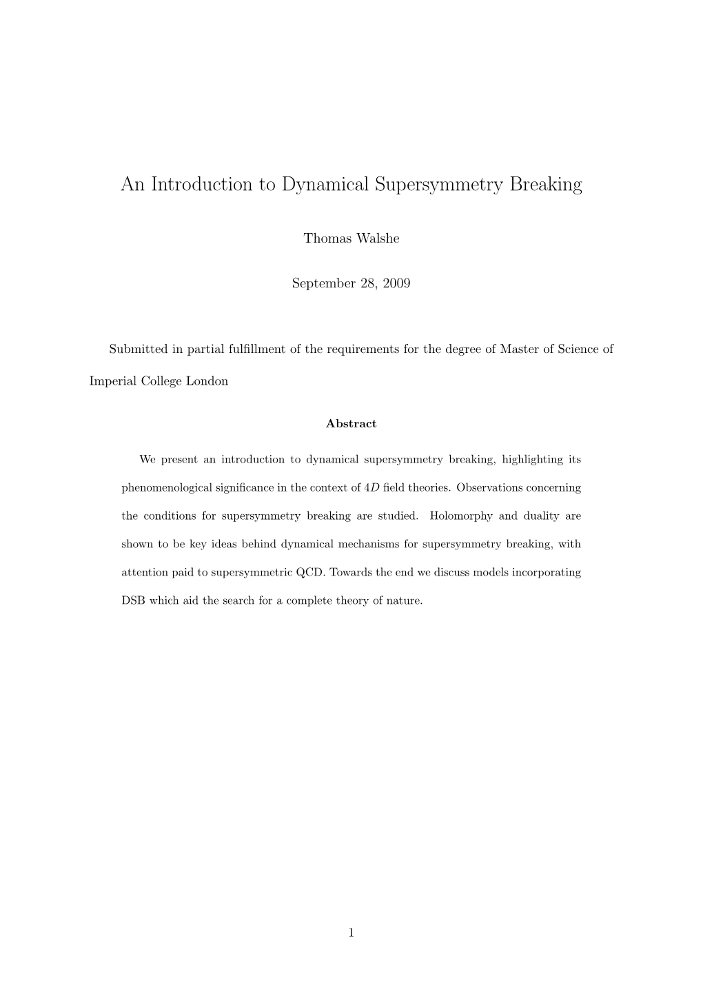 An Introduction to Dynamical Supersymmetry Breaking